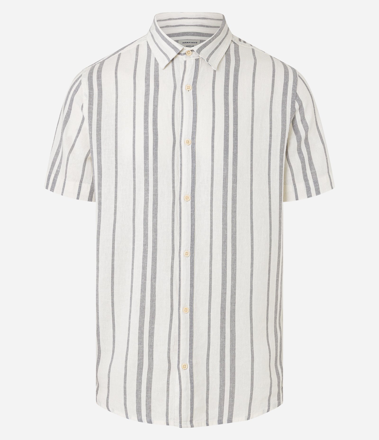 Camisa Comfort em Linho com Estampa Listrada Bege 5