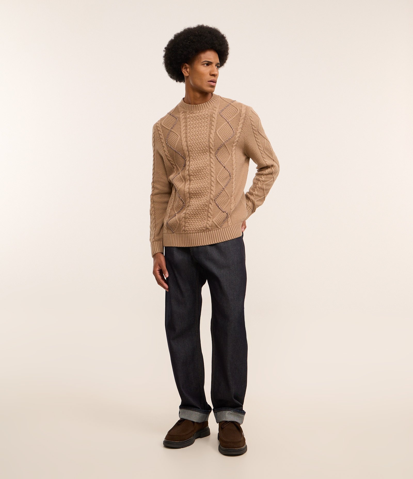 Suéter em Algodão com Textura e Detalhe Manual Marrom 2