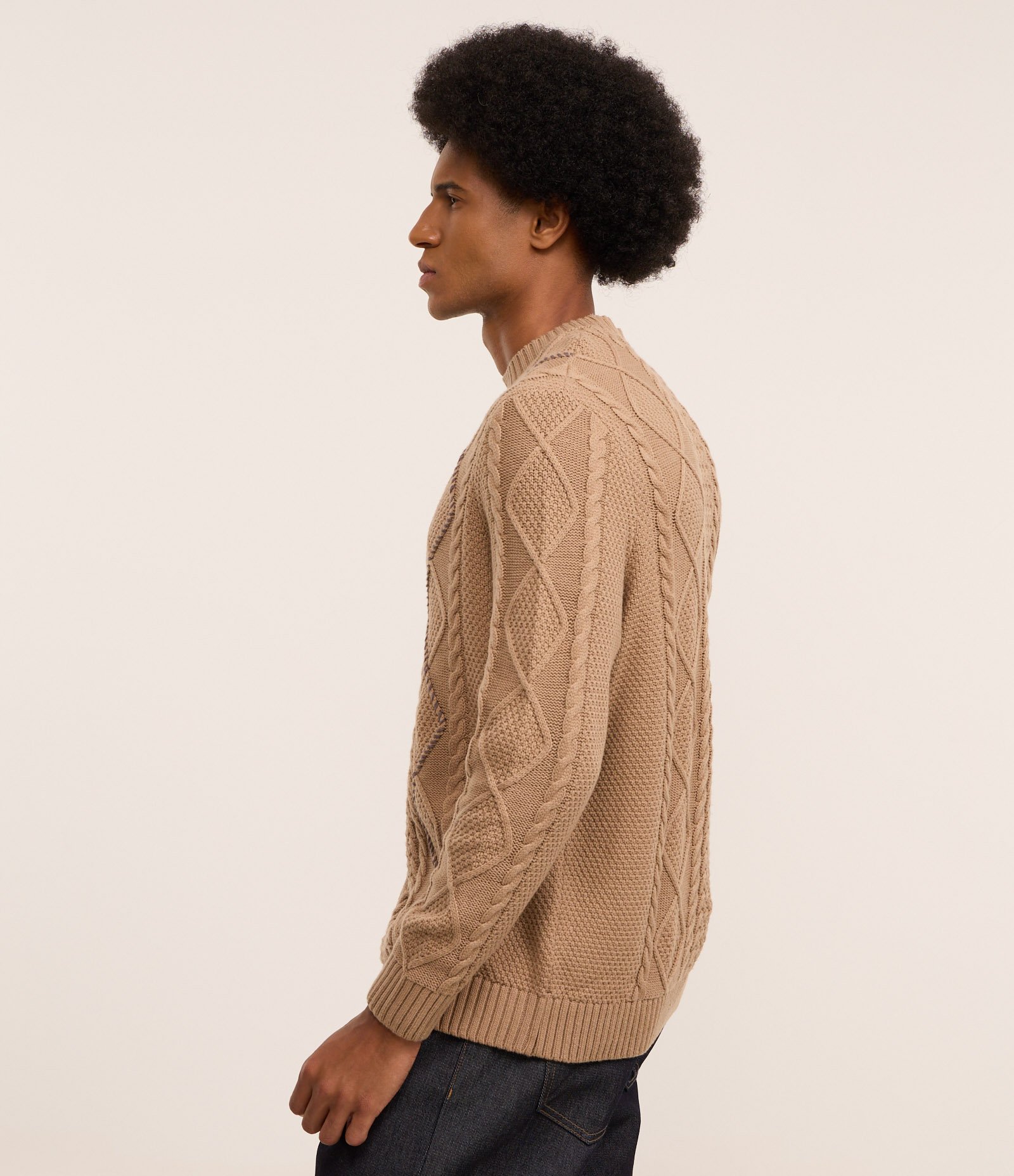 Suéter em Algodão com Textura e Detalhe Manual Marrom 3