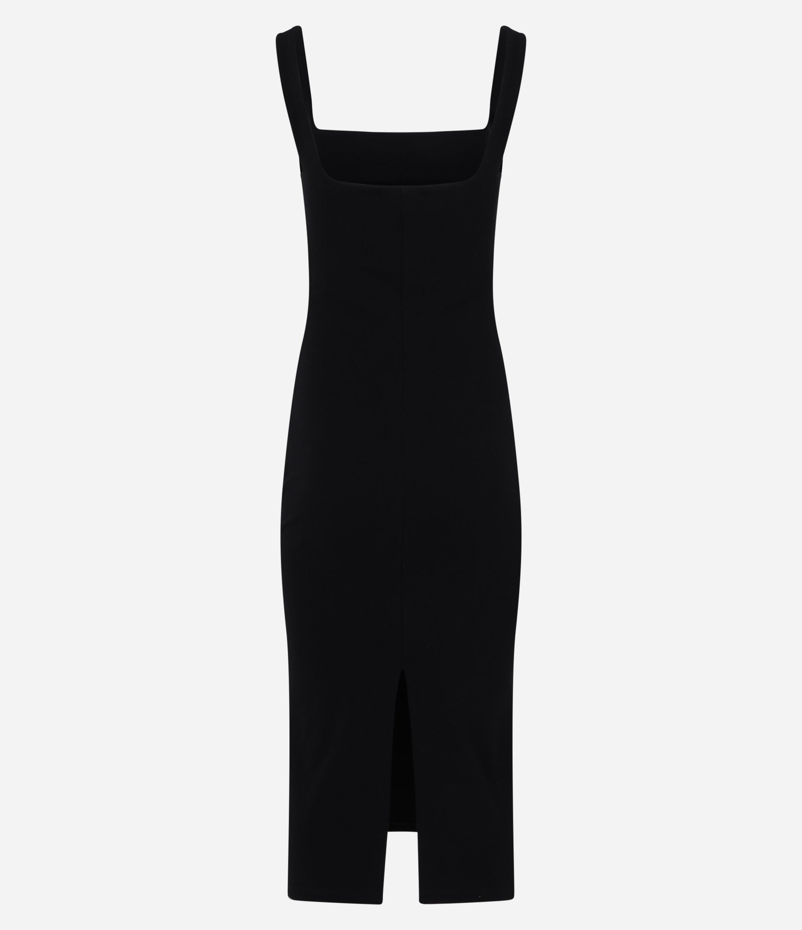 Vestido Midi em Ribana com Decote Quadrado Preto 9