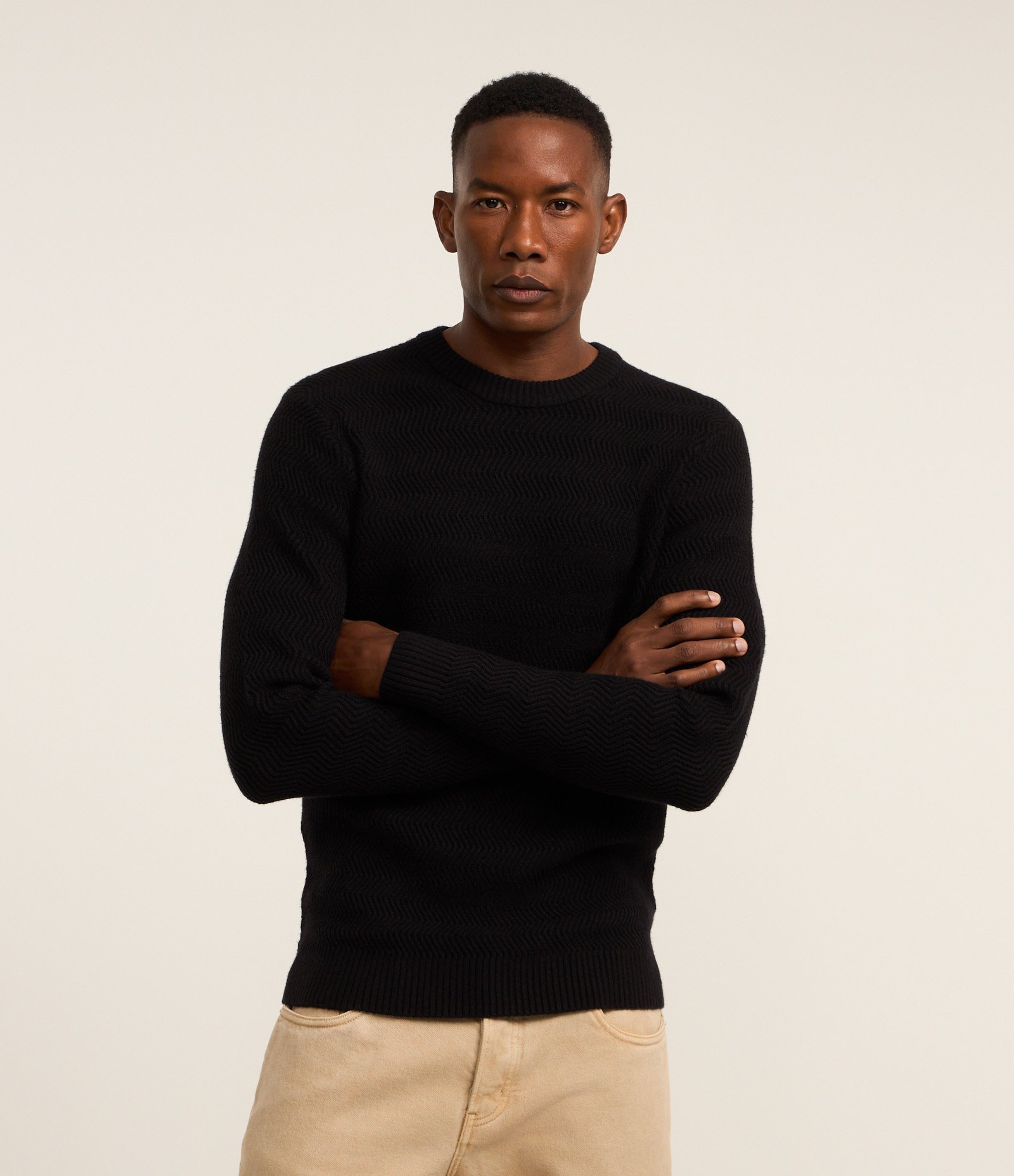 Suéter em Tricô com Textura Zig Zag Preto 1