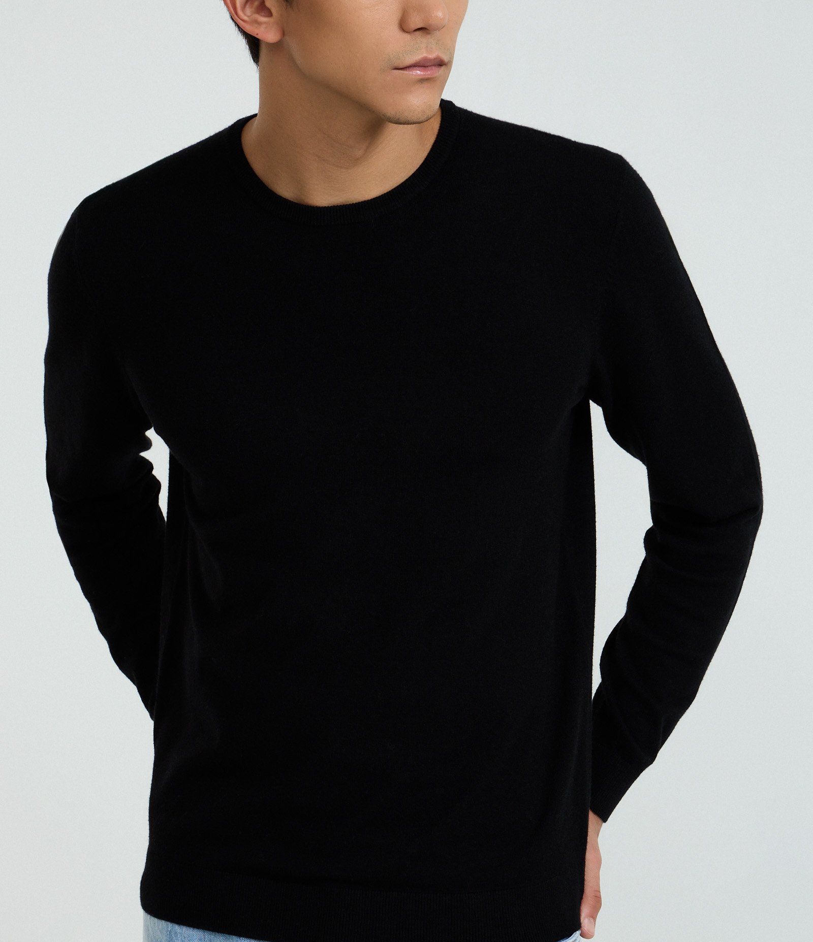 Suéter Básico em Efeito Tricô com Acabamento Canelado Preto 3