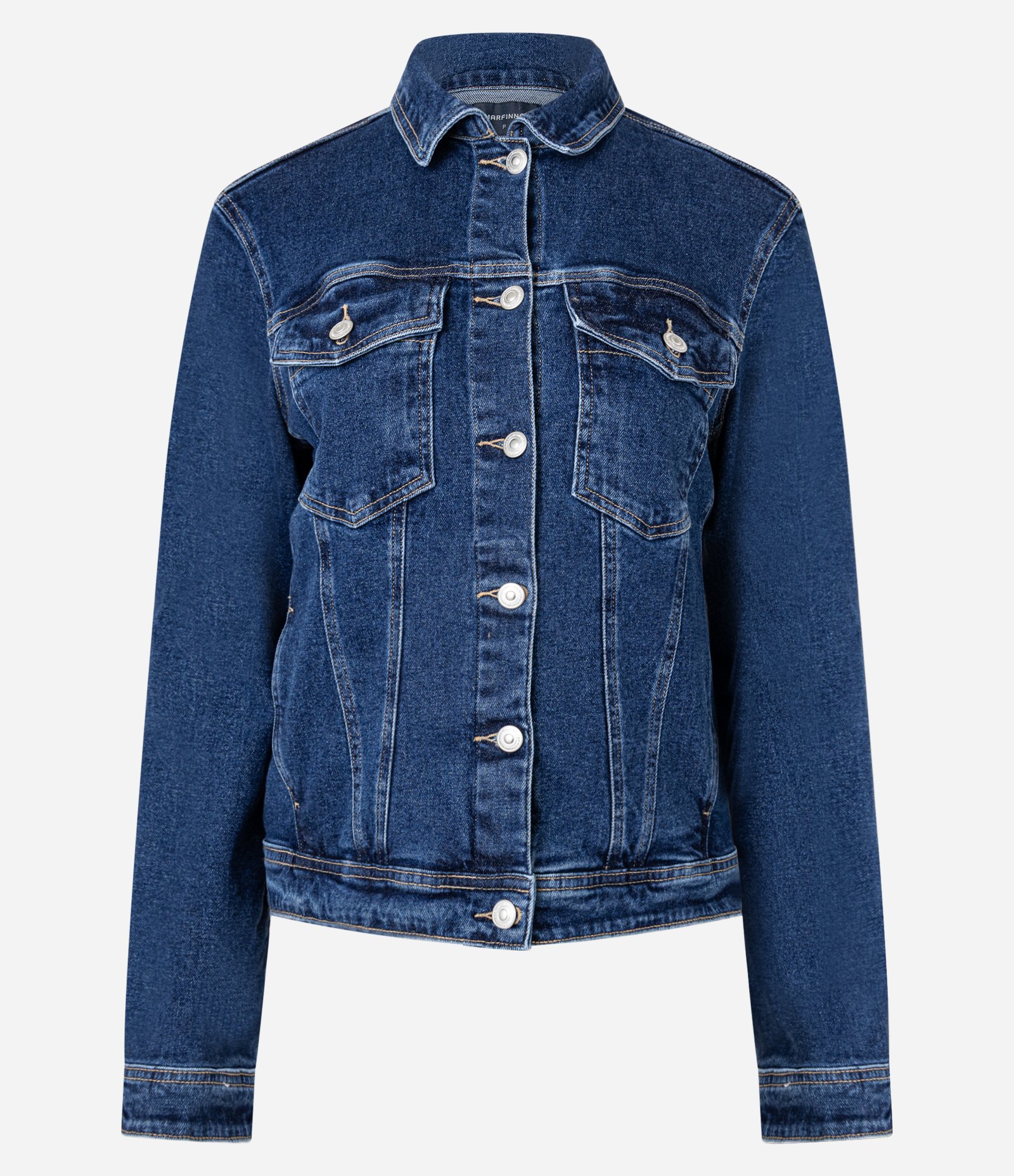 Jaqueta Trucker em Jeans com Bolsos Azul Escuro 7