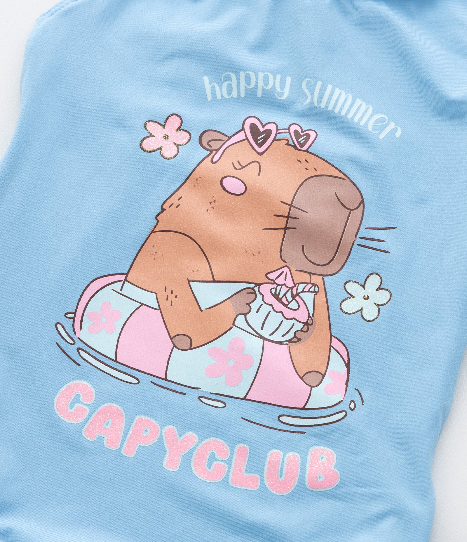 Maiô Infantil com Alça Fina Transpassada e Estampa Capivara Club - Tam 4 a 10 Anos Azul 5