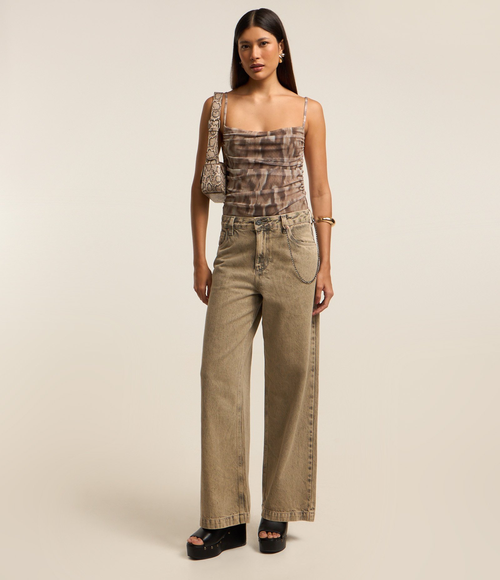 Body em Tule Animal Print e Alcinhas Finas Marrom 2