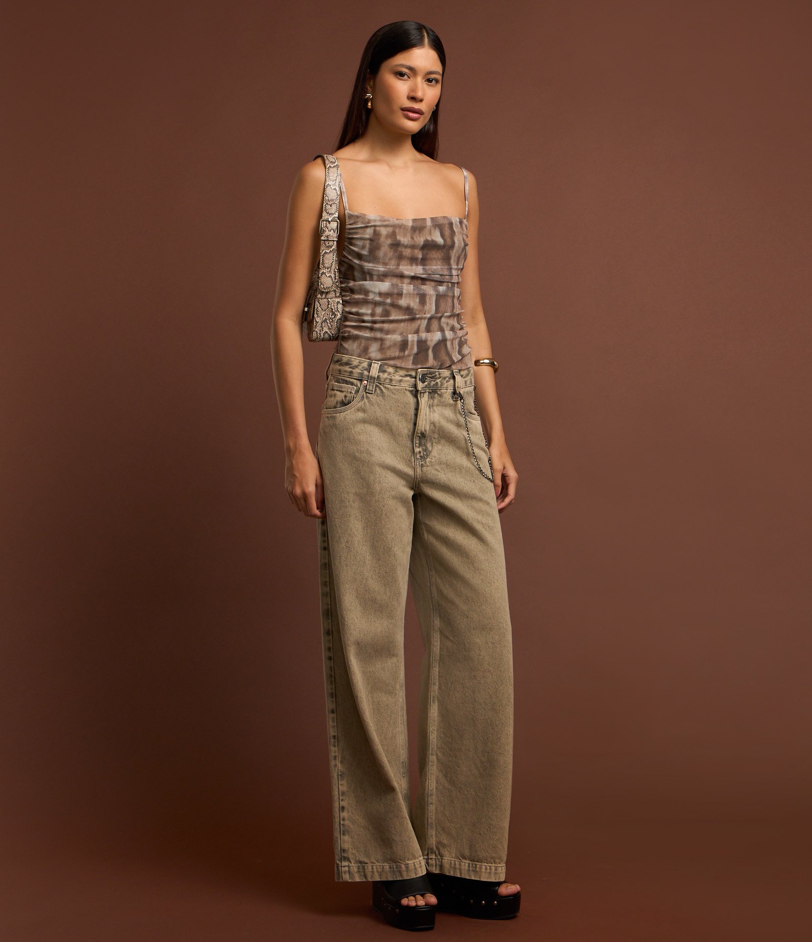 Body em Tule Animal Print e Alcinhas Finas Marrom 7