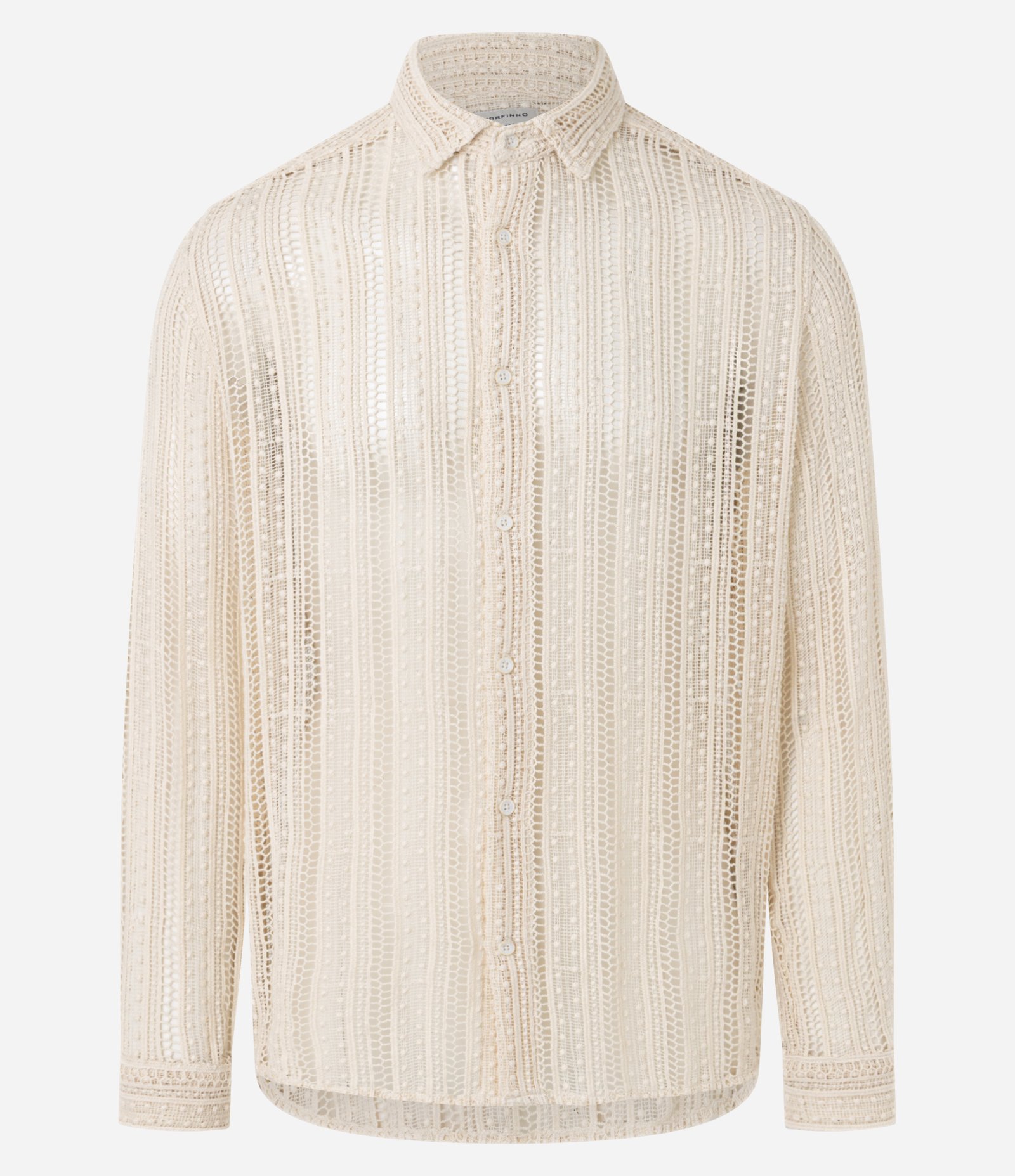 Camisa em Algodão com Textura Efeito Renda Bege 9