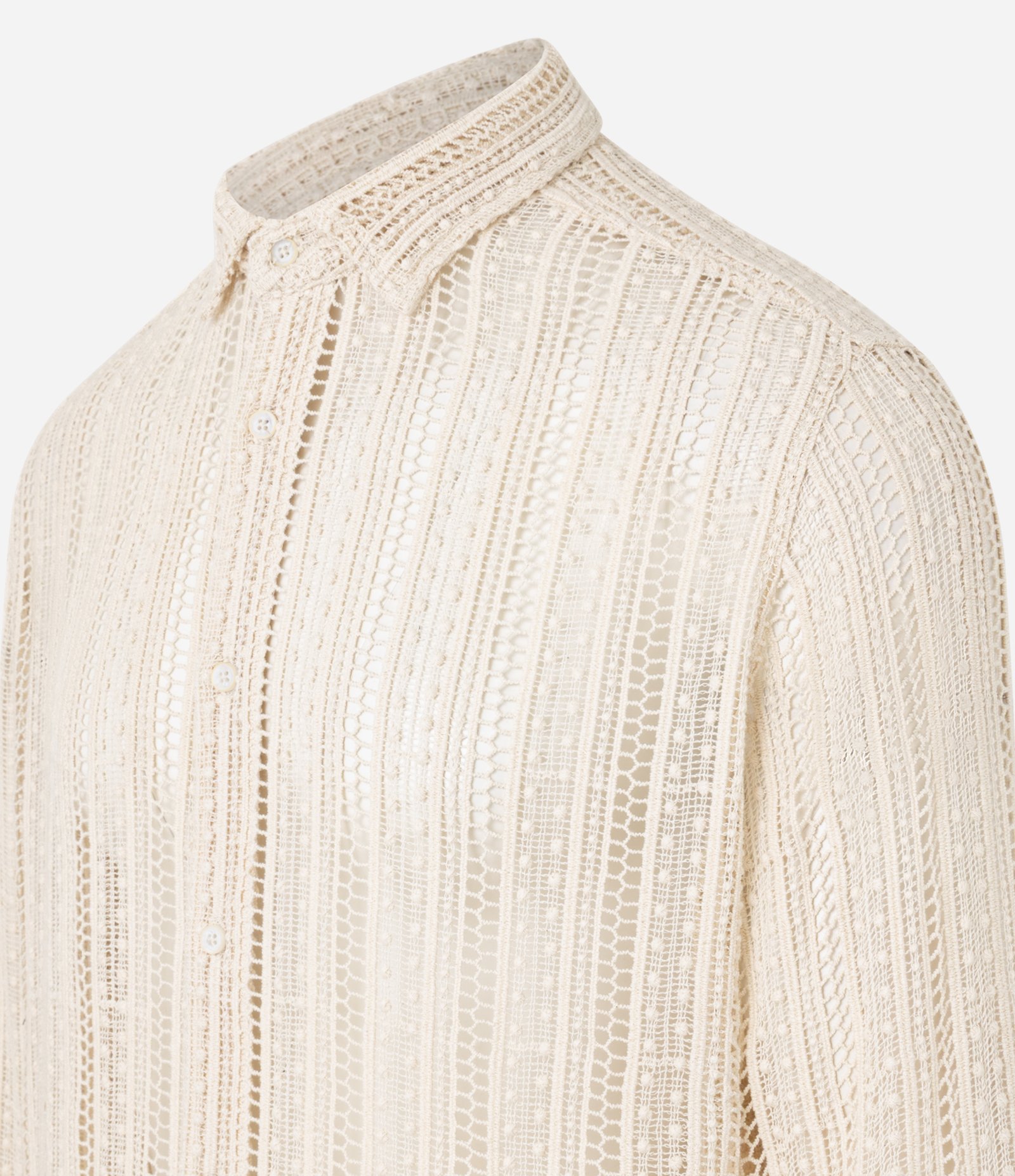 Camisa em Algodão com Textura Efeito Renda Bege 10