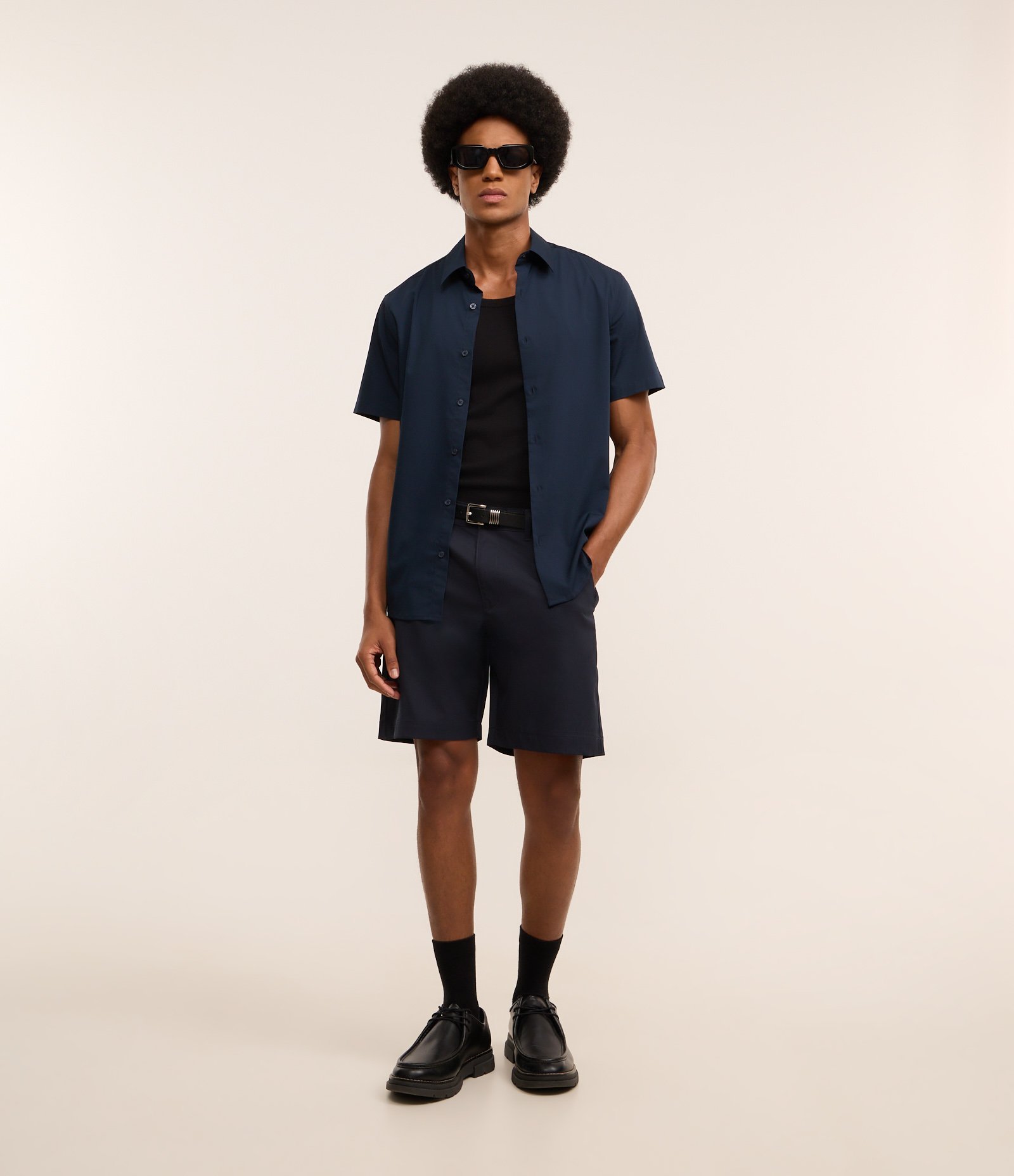 Bermuda Tech Reta em Sarja Azul 1