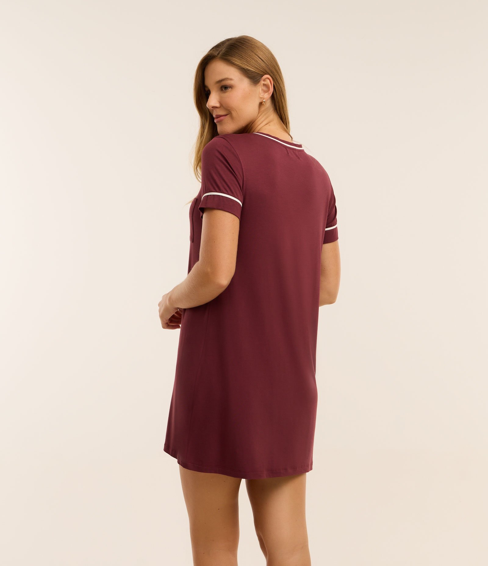 Camisola Manga Curta em Viscose com Detalhes Contrastantes Vermelho 3