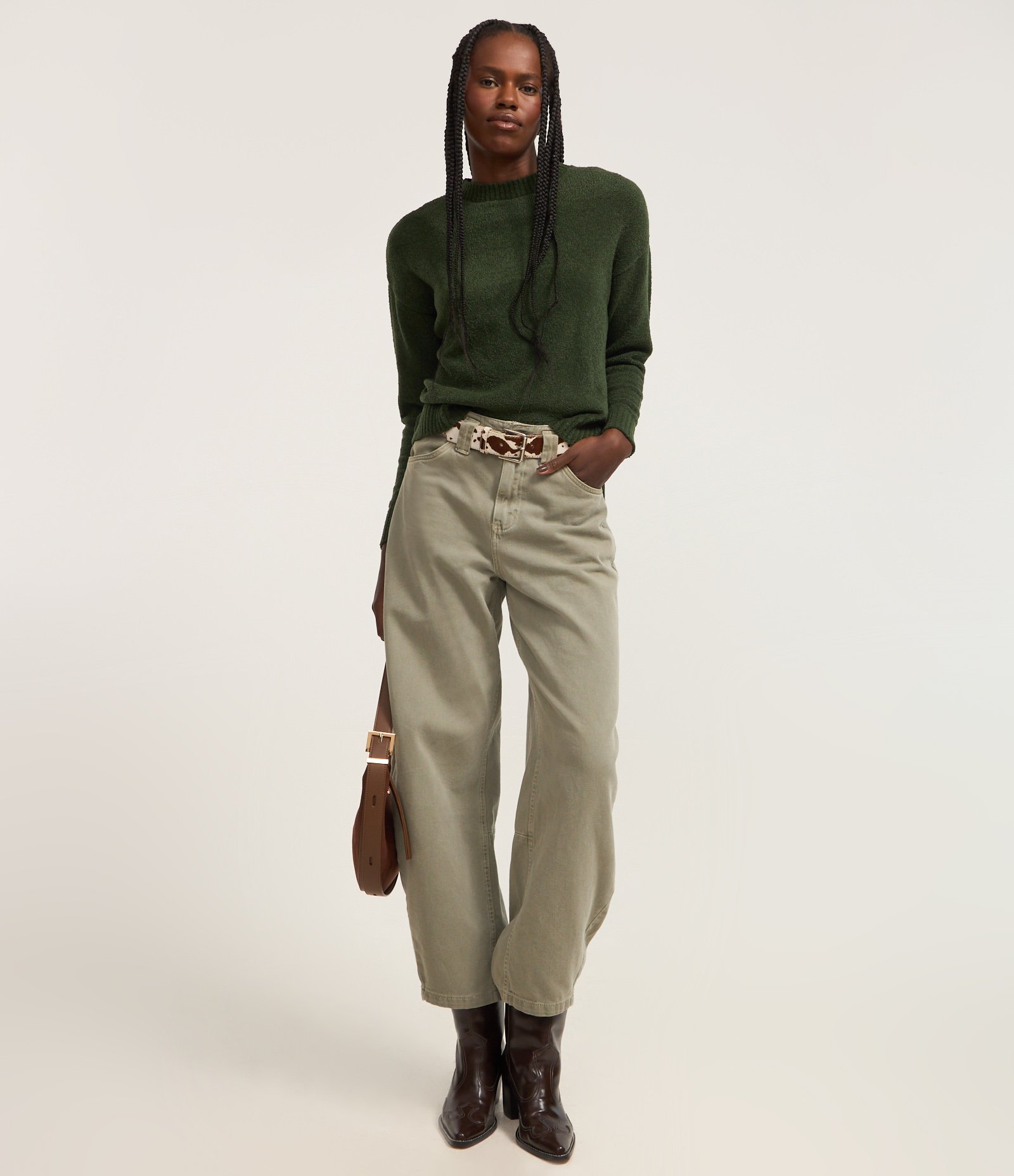 Suéter em Tricô Texturizado com Cava Deslocada Verde 2