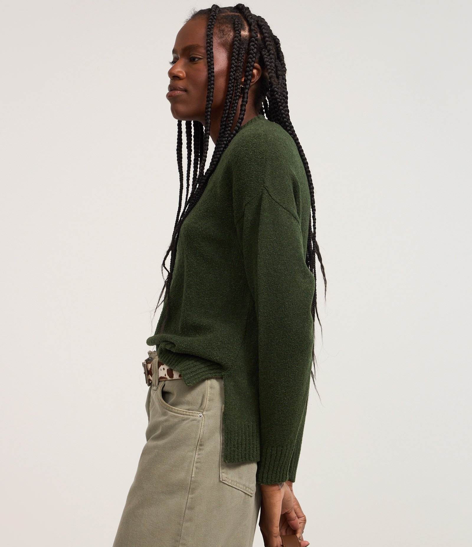 Suéter em Tricô Texturizado com Cava Deslocada Verde 3