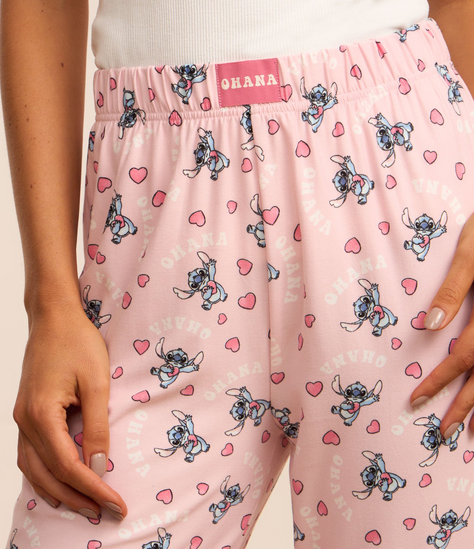 Calça de Pijama com Toque Suave e Estampa Stitch Rosa 4