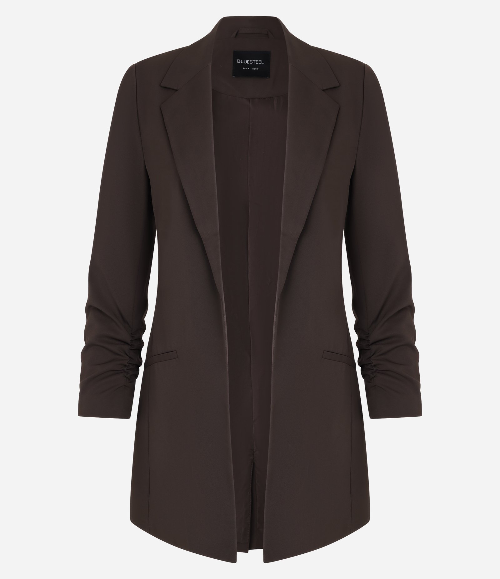 Blazer Alongado de Alfaiataria em Crepe com Franzido nas Mangas Marrom 6