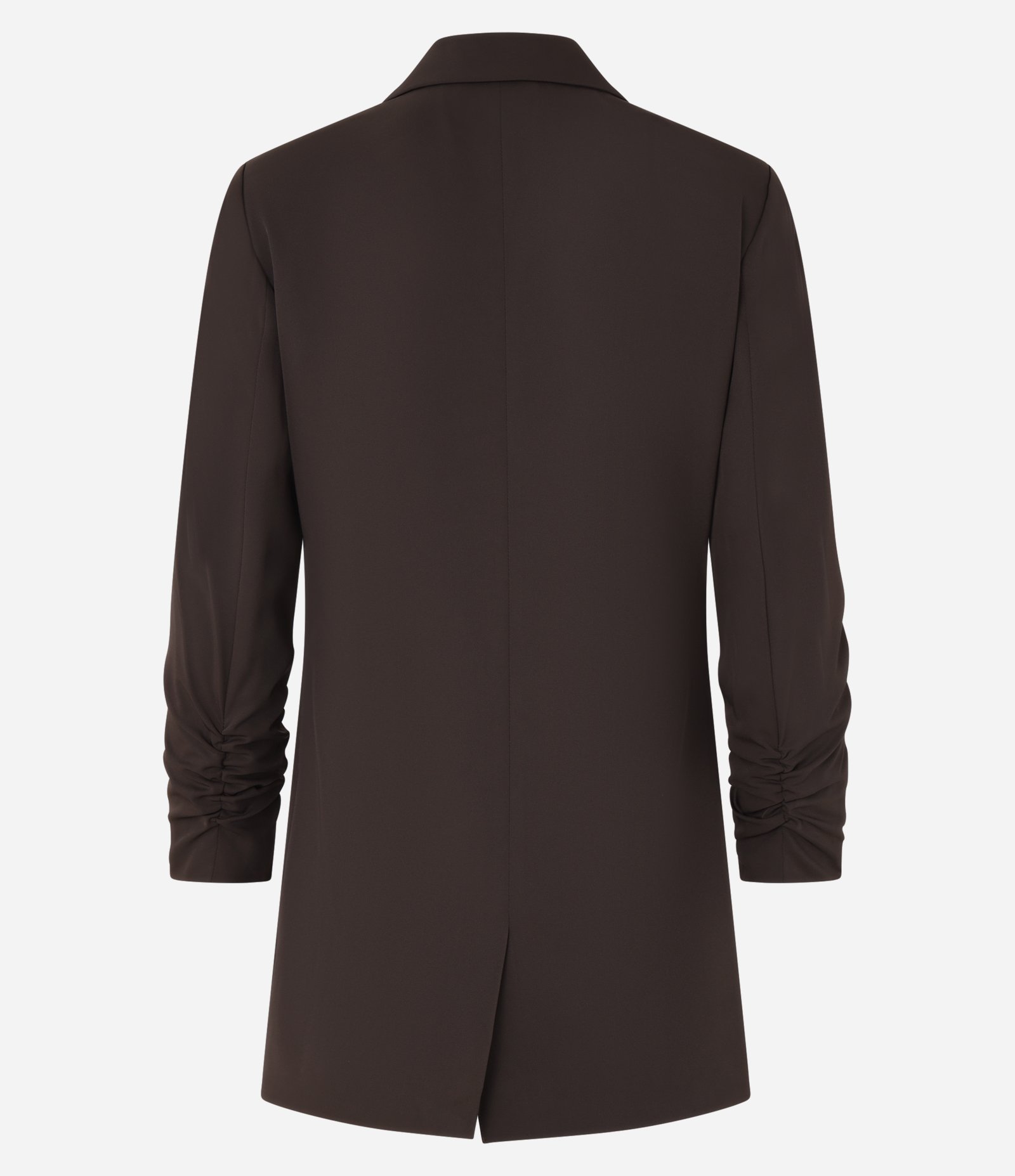 Blazer Alongado de Alfaiataria em Crepe com Franzido nas Mangas Marrom 7