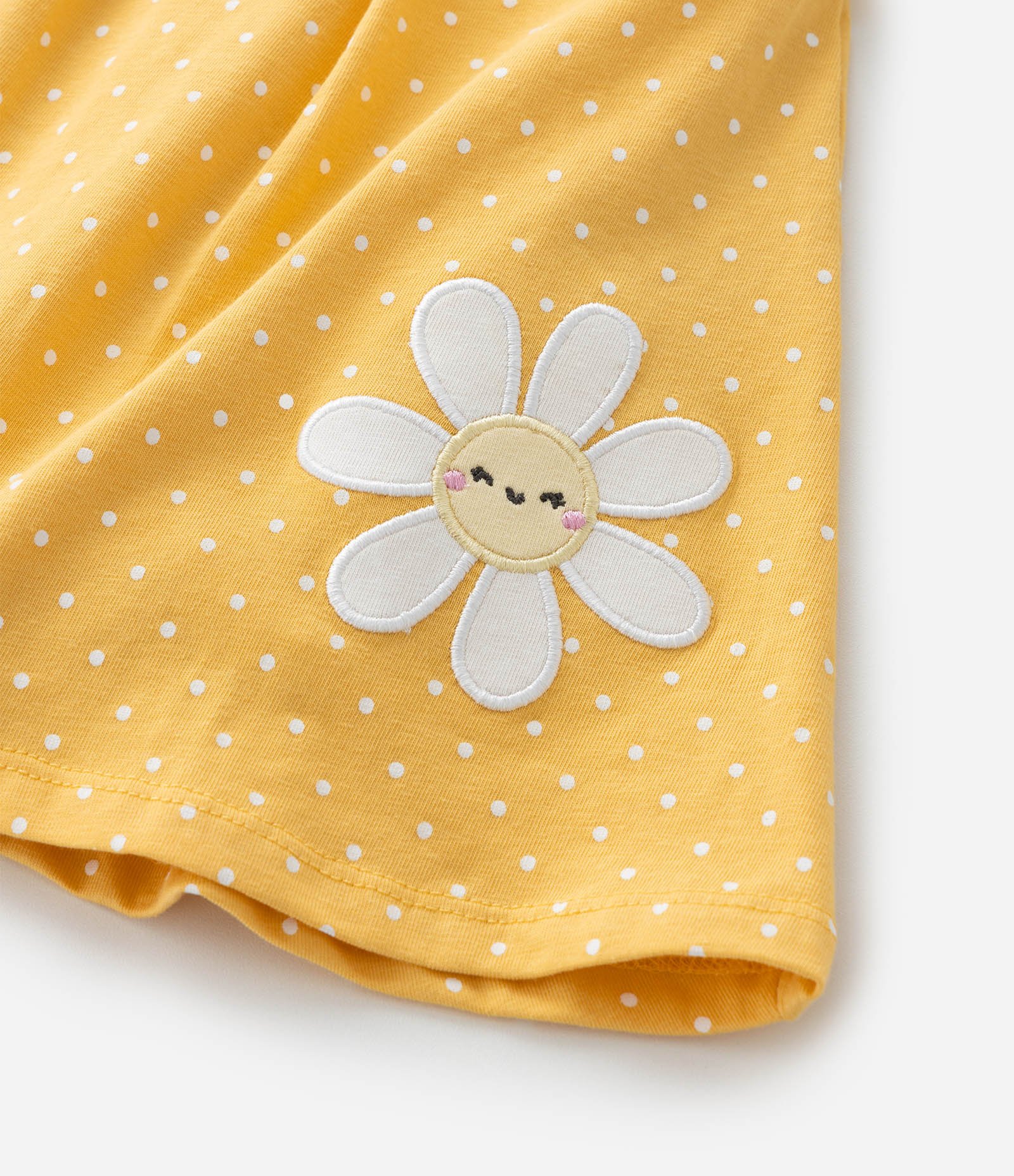 Vestido Body Infantil com Estampa Poá e Bordado de Margarida - Tam 0 a 18 meses Amarelo 8