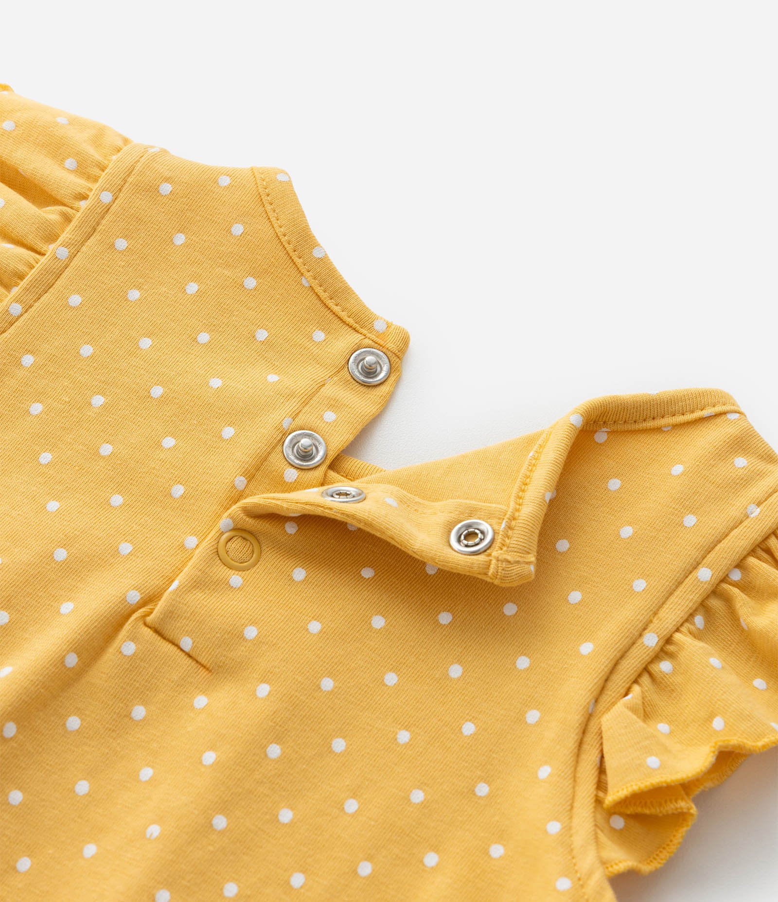 Vestido Body Infantil com Estampa Poá e Bordado de Margarida - Tam 0 a 18 meses Amarelo 4