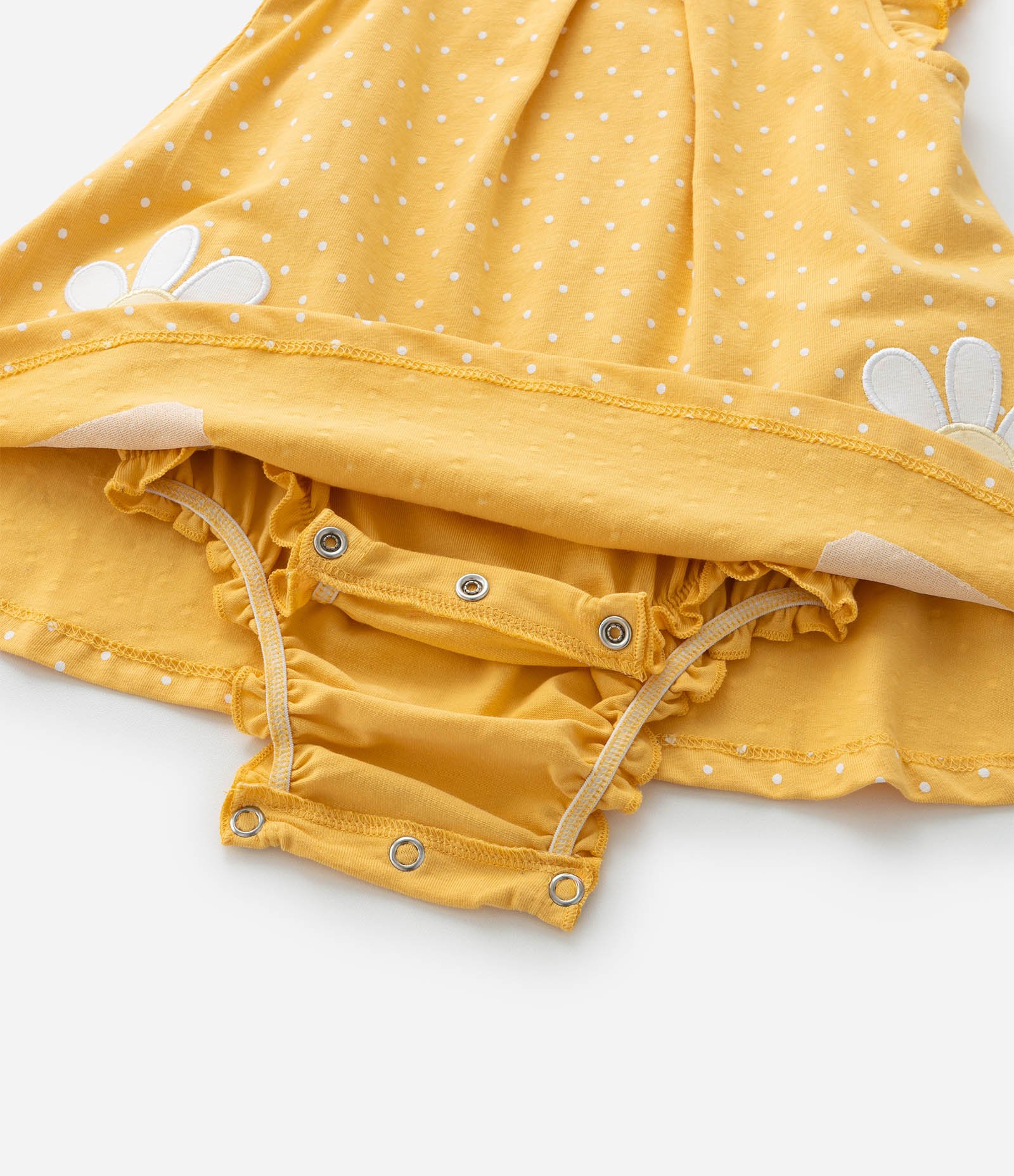 Vestido Body Infantil com Estampa Poá e Bordado de Margarida - Tam 0 a 18 meses Amarelo 5