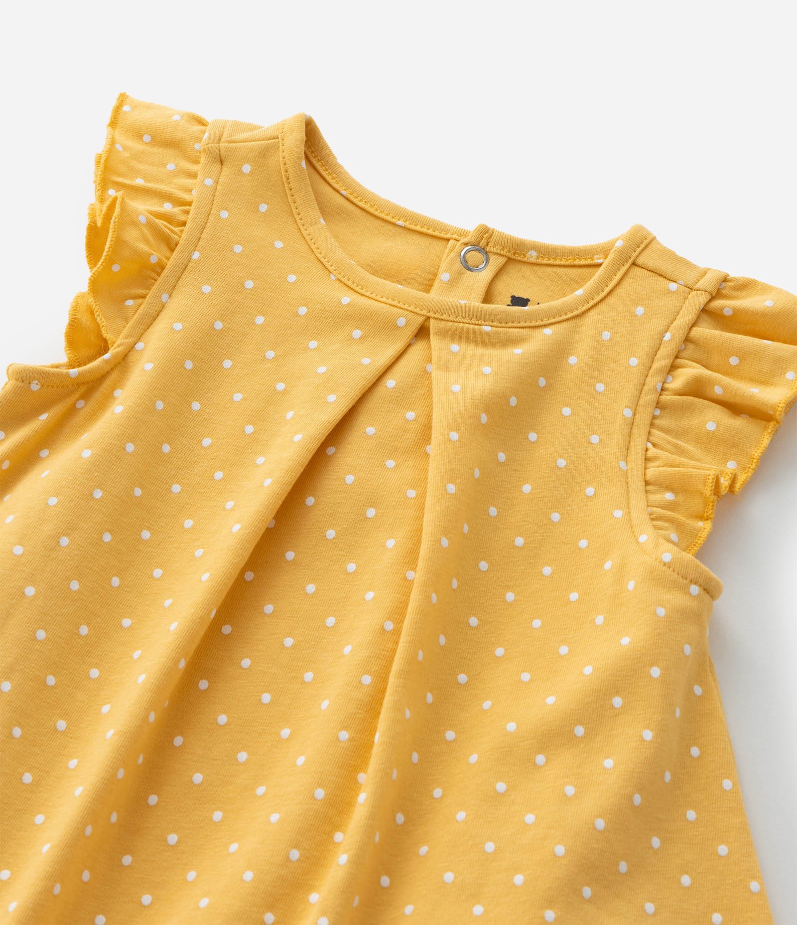 Vestido Body Infantil com Estampa Poá e Bordado de Margarida - Tam 0 a 18 meses Amarelo 6