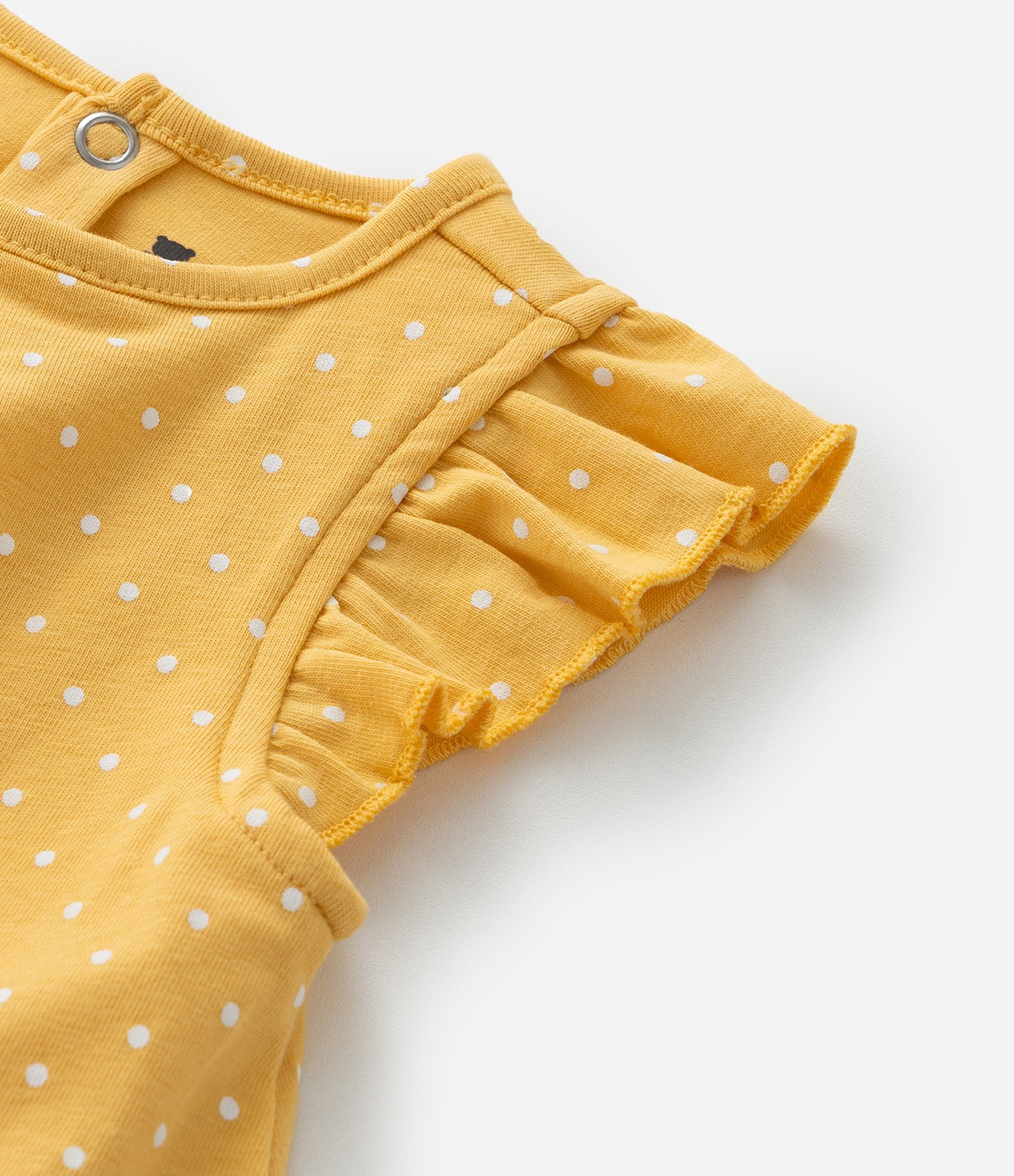 Vestido Body Infantil com Estampa Poá e Bordado de Margarida - Tam 0 a 18 meses Amarelo 7
