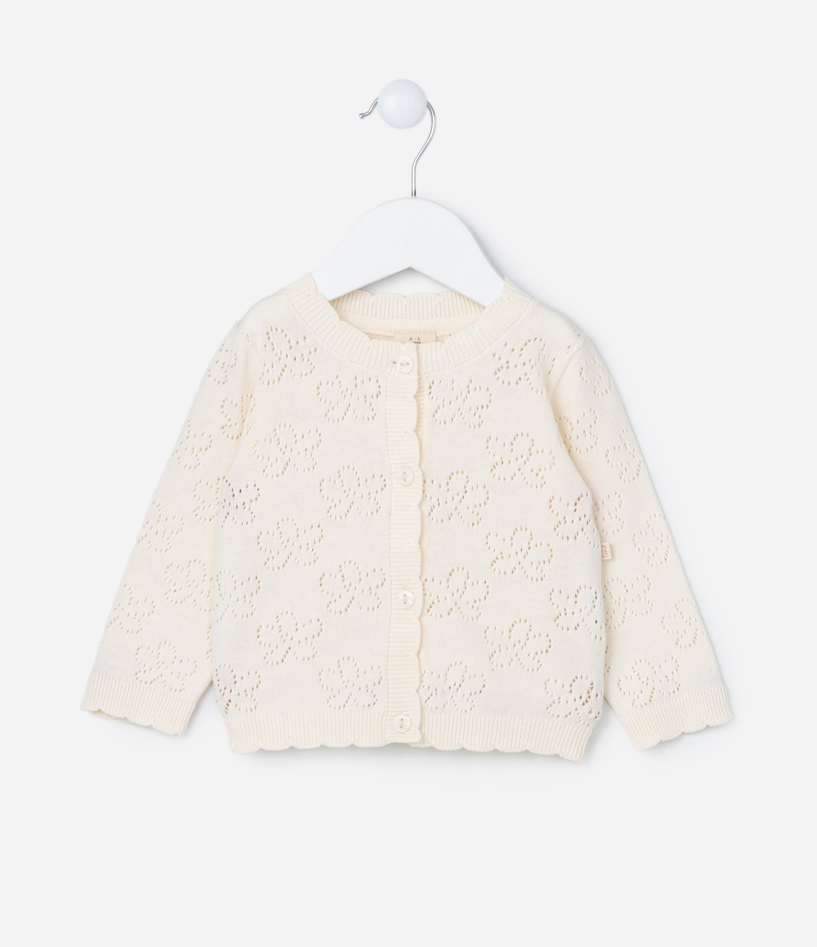 Cardigan Infantil com Efeito Tricô de Flores Ponto Aberto - Tam RN a 18 Meses Off White 1