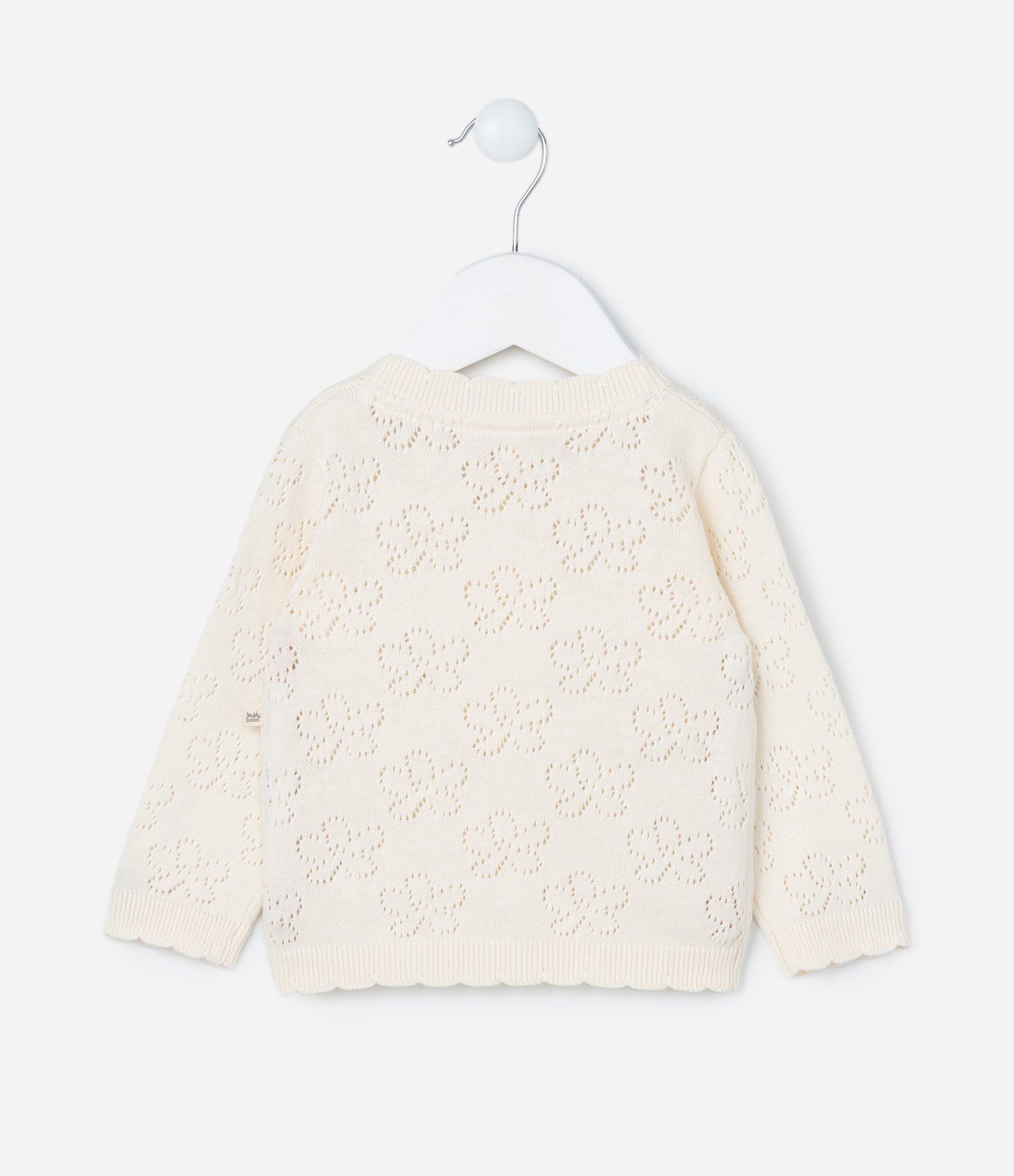 Cardigan Infantil com Efeito Tricô de Flores Ponto Aberto - Tam RN a 18 Meses Off White 2
