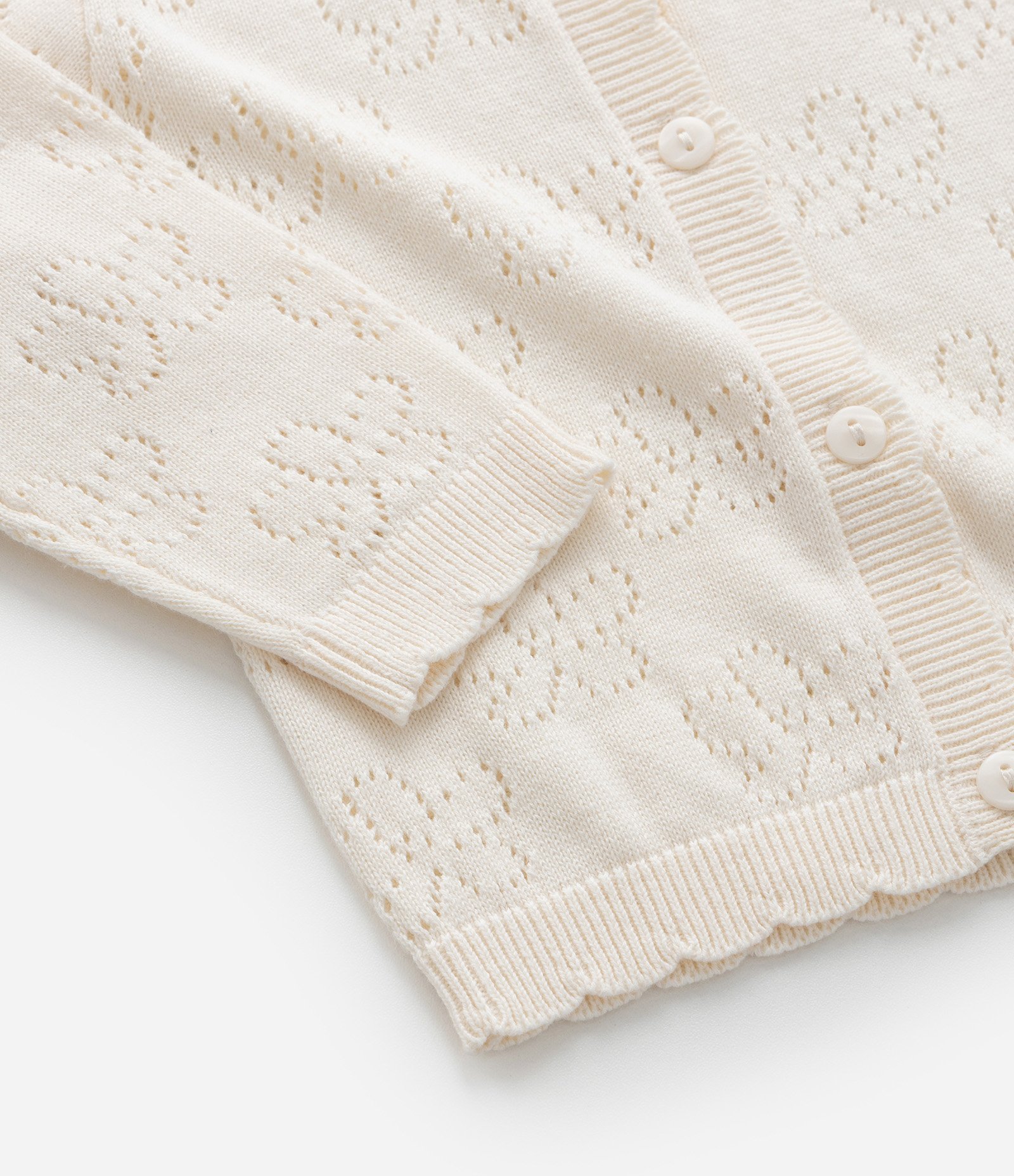 Cardigan Infantil com Efeito Tricô de Flores Ponto Aberto - Tam RN a 18 Meses Off White 6