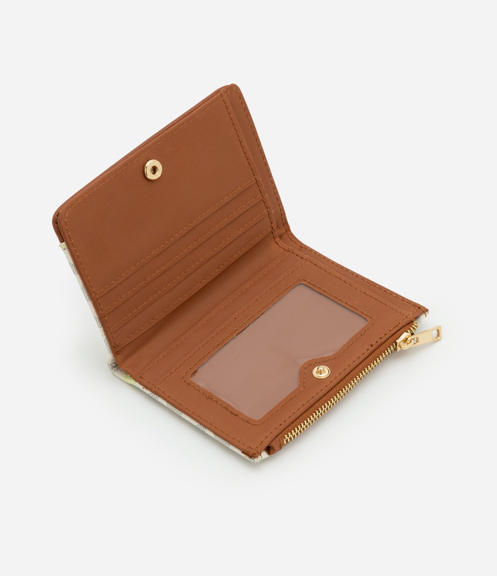 Carteira Envelope Pequena em PU com Estampa Triângulos Off White/ Marrom 4