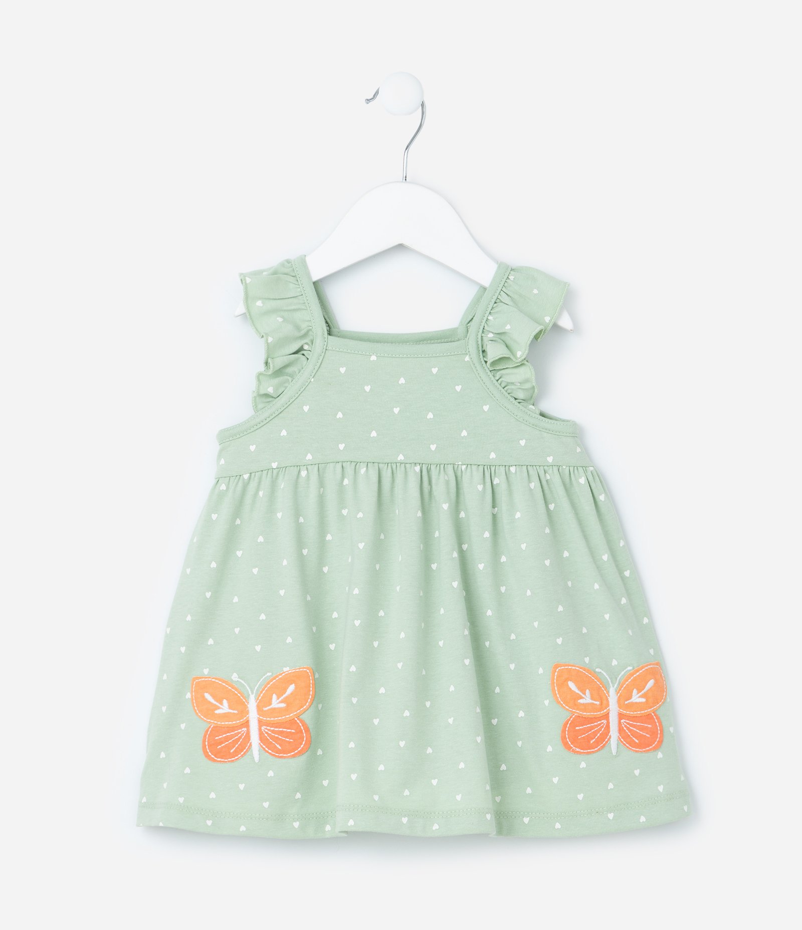 Vestido Infantil com Babadinhos e Bordado Borboleta - Tam 0 a 18 meses Verde 2