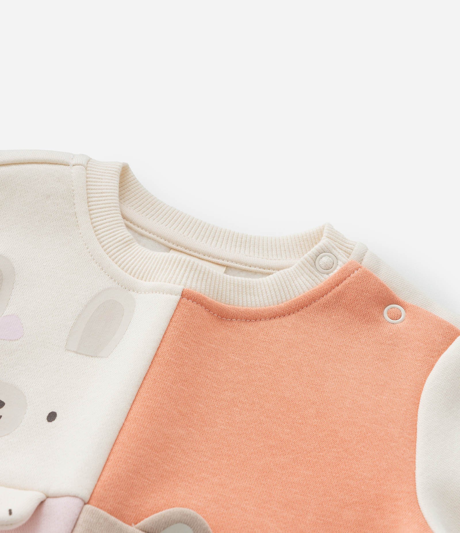 Conjunto Infantil com Recortes e Cara de Bichinhos - Tam 0 a 18 meses Bege/Laranja 13