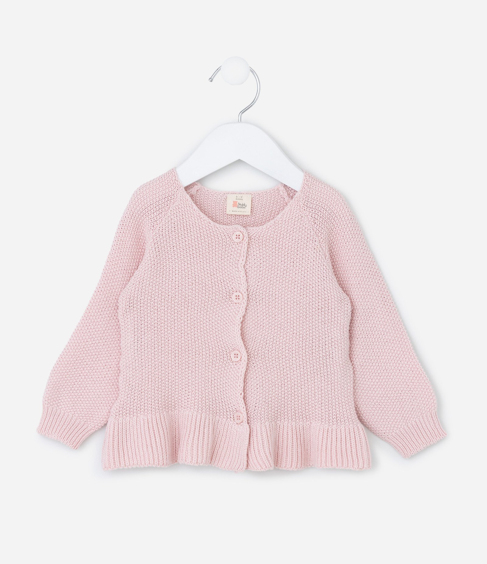 Cardigan Infantil em Tricô com Babados - Tam RN a 18 Meses Rosa 1