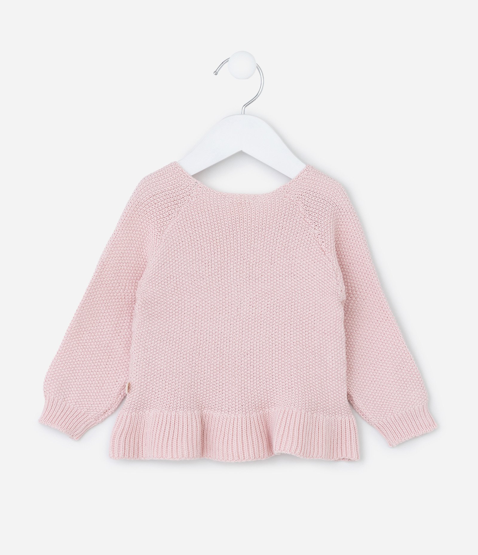 Cardigan Infantil em Tricô com Babados - Tam RN a 18 Meses Rosa 2