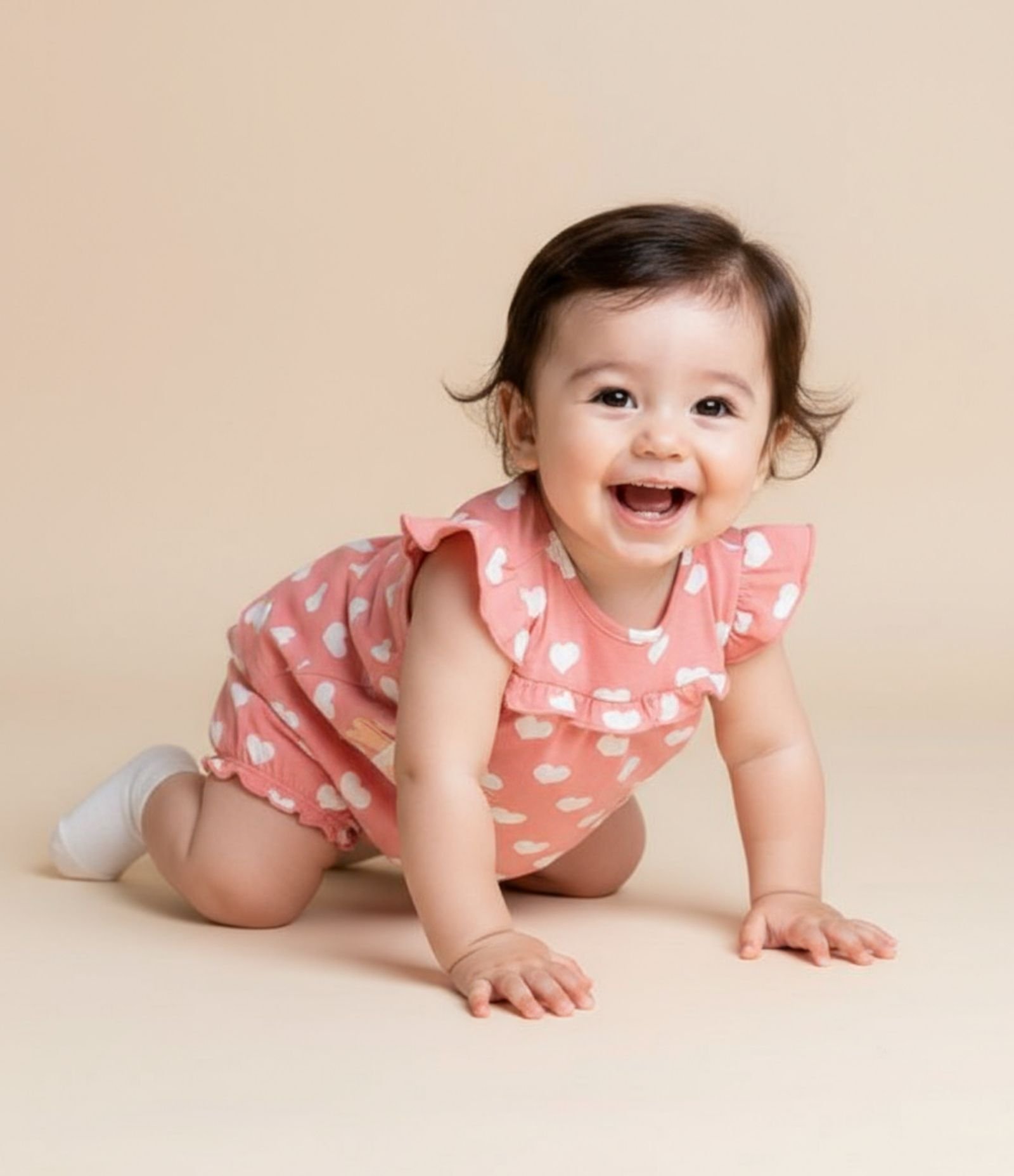Conjunto Infantil com Bolsos e Estampa Corações - Tam 0 a 18 meses Rosa 1