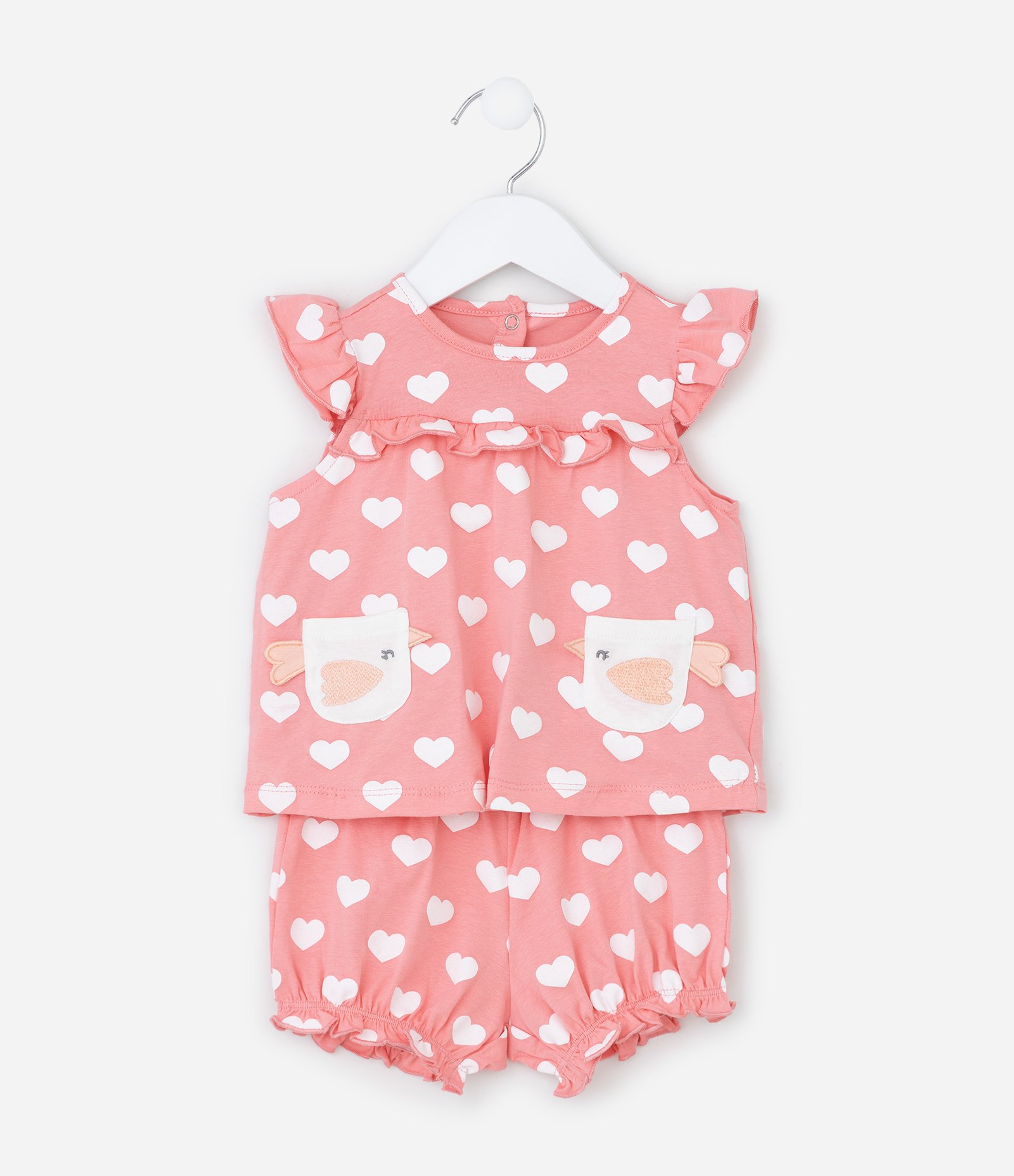 Conjunto Infantil com Bolsos e Estampa Corações - Tam 0 a 18 meses Rosa 3