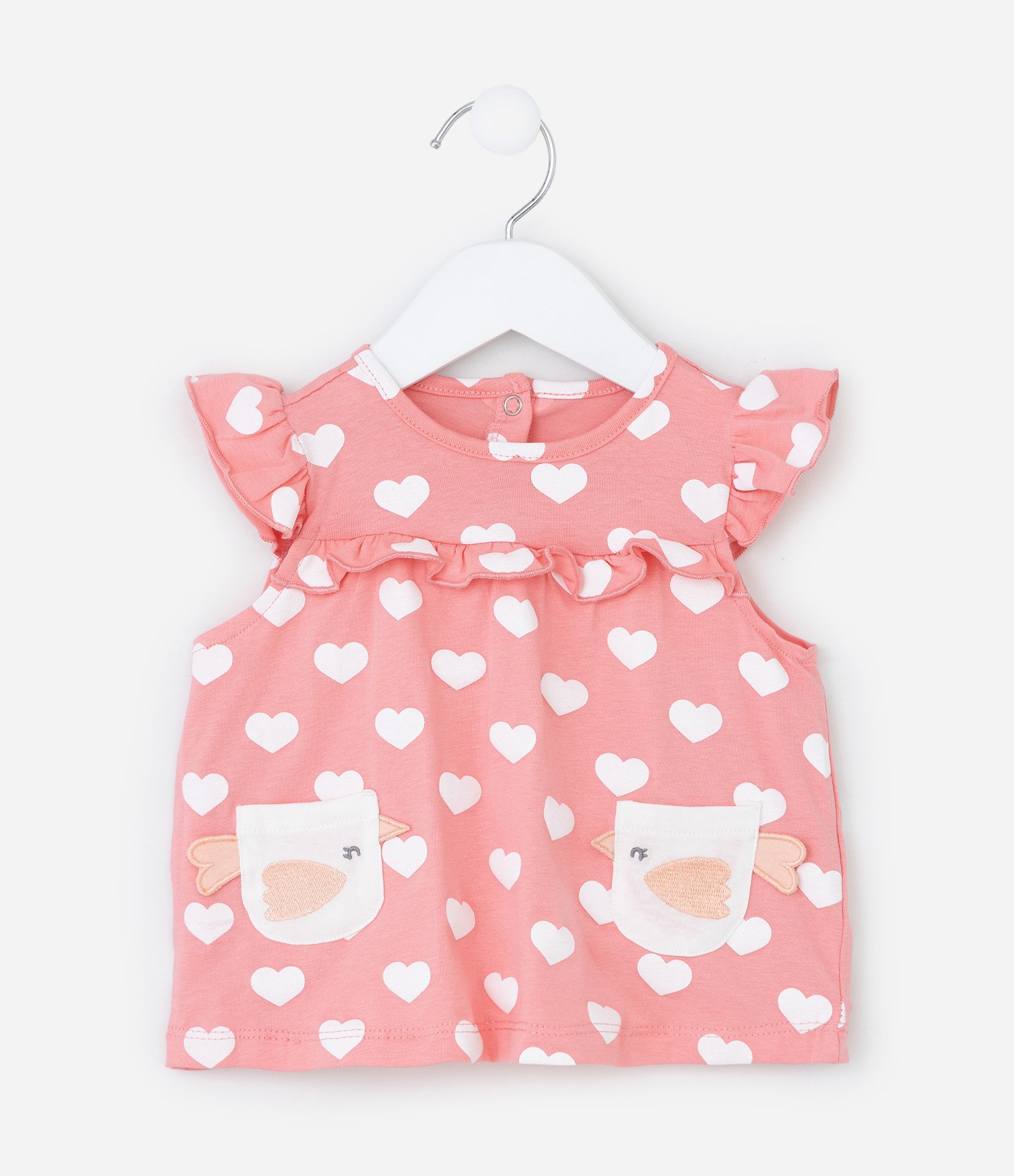 Conjunto Infantil com Bolsos e Estampa Corações - Tam 0 a 18 meses Rosa 4