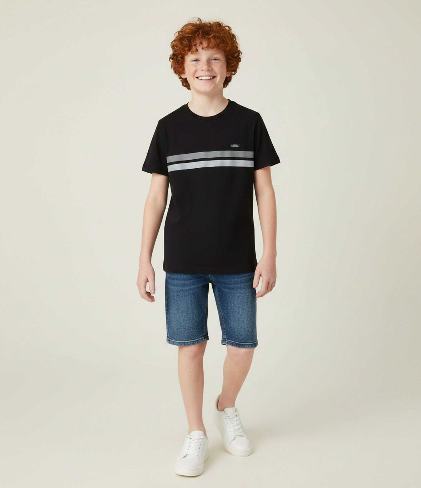Camiseta Infantil com Listras - Tam 05 a 14 Anos Preto 1
