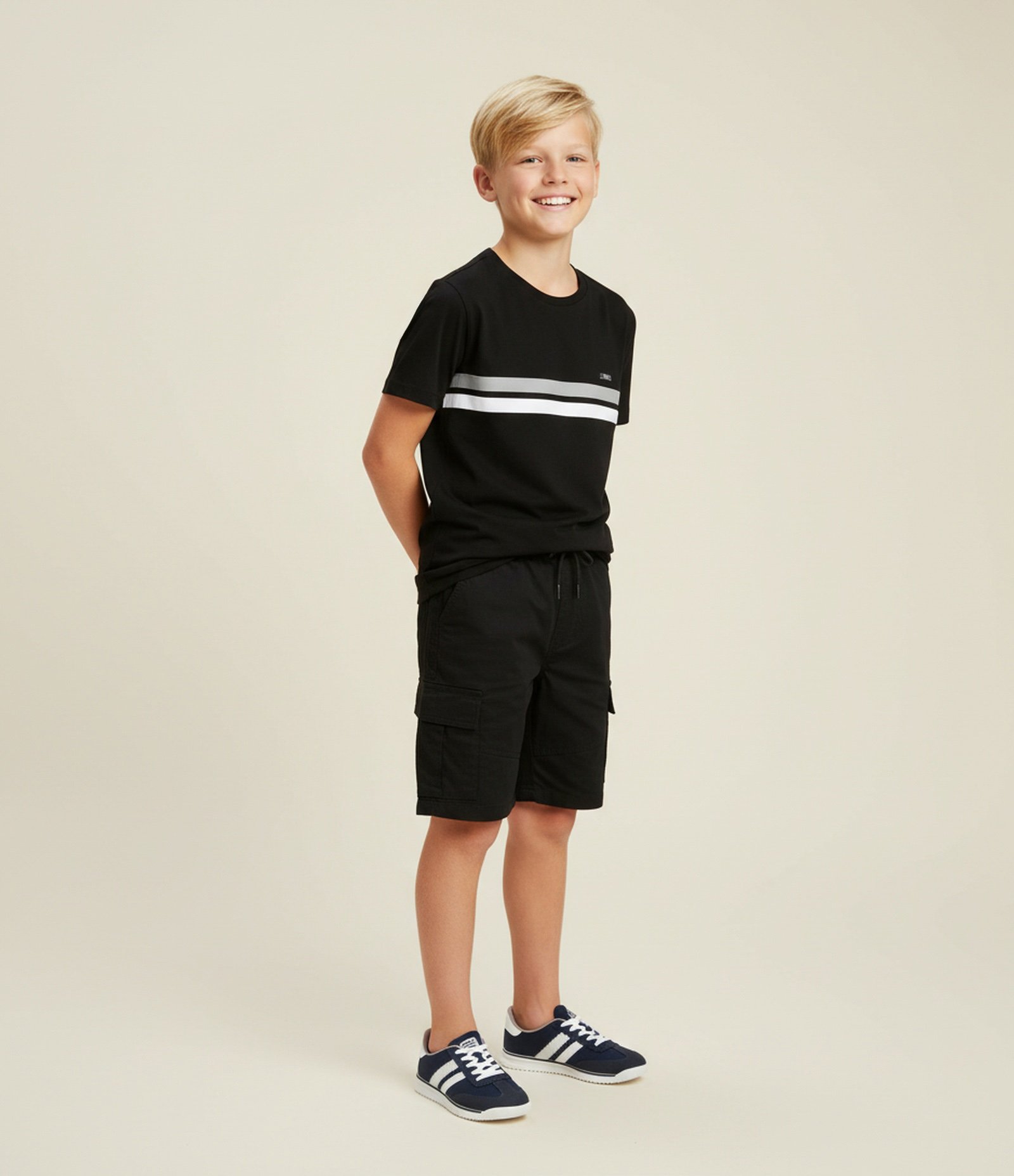 Camiseta Infantil com Listras - Tam 05 a 14 Anos Preto 2