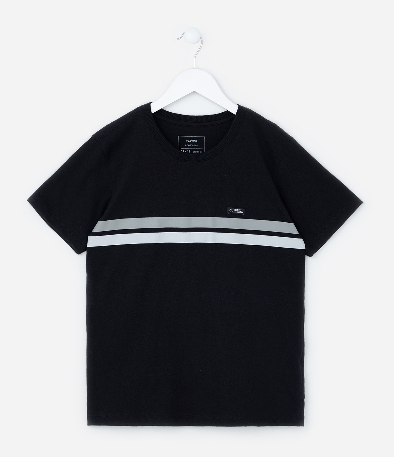 Camiseta Infantil com Listras e Etiqueta - Tam 05 a 14 Anos Preto 1