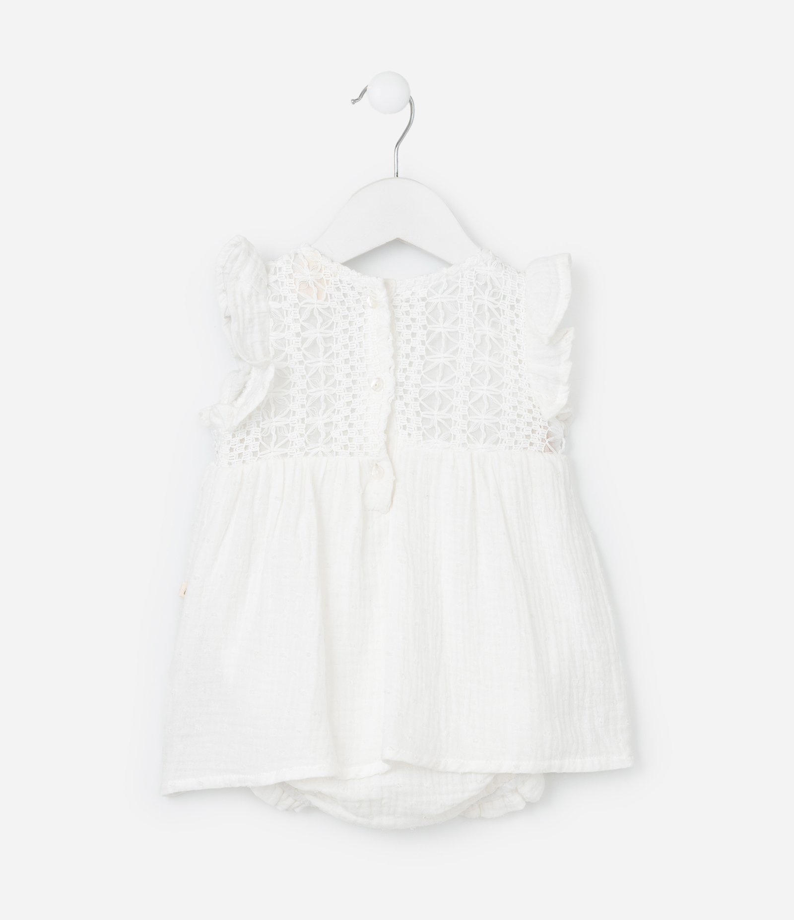 Vestido Body Infantil com Rendinha e Babados - Tam 0 a 18 meses Off White 3