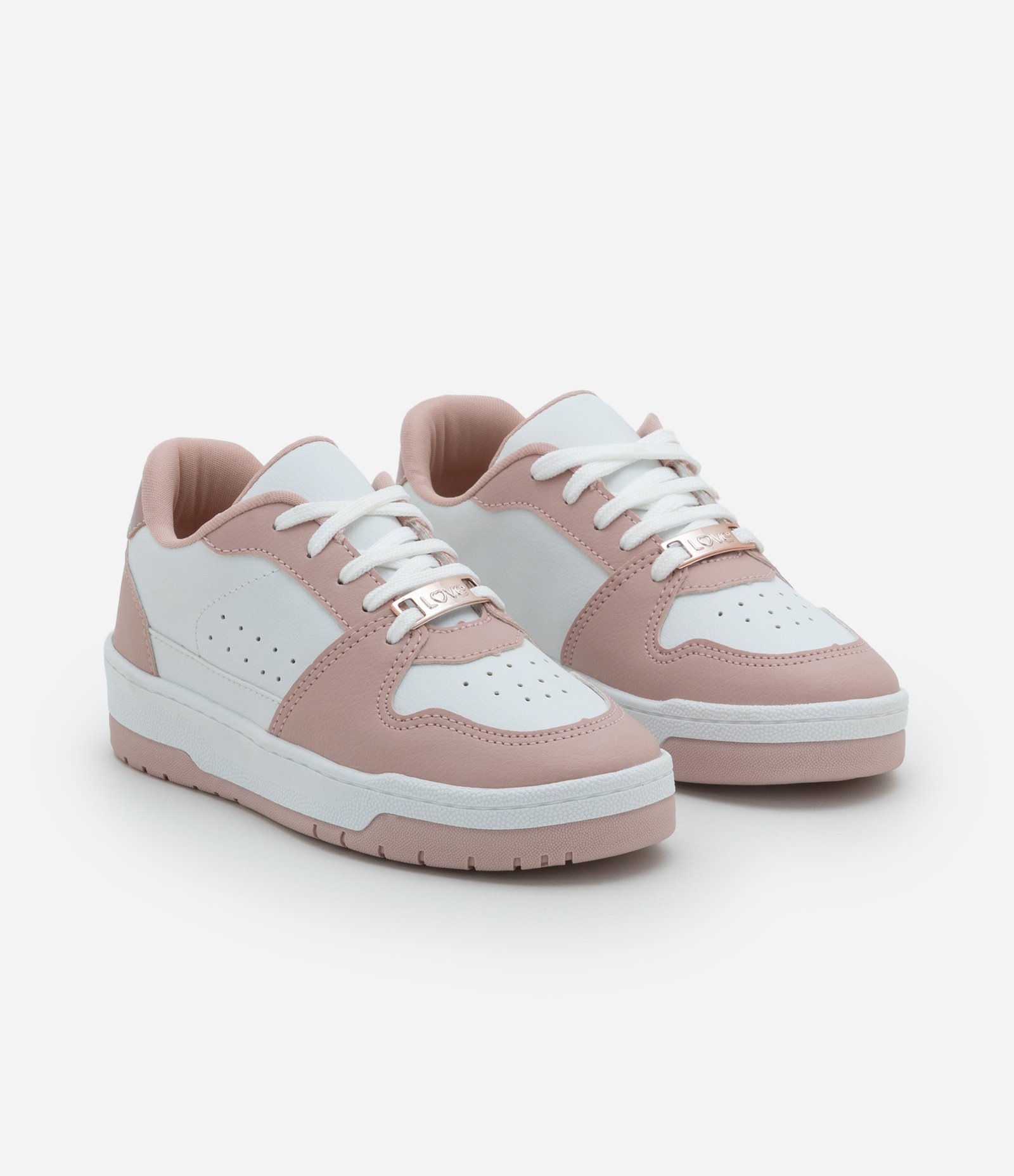 Tênis Street Infantil com Recortes Contrastantes - Tam 28 a 35 Bege/Branco 1