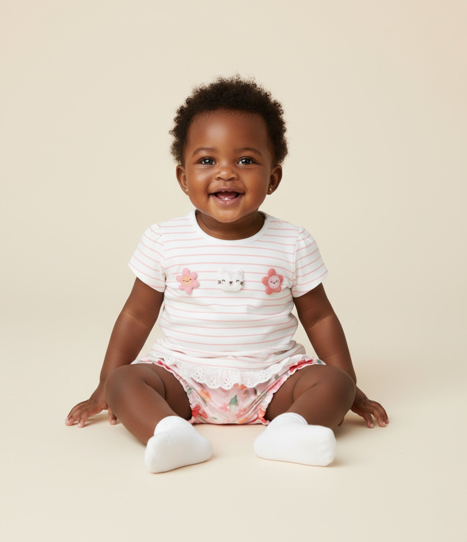 Conjunto Infantil com Estampa de Listras e Flores - Tam 0 a 18 Meses Multicores 1