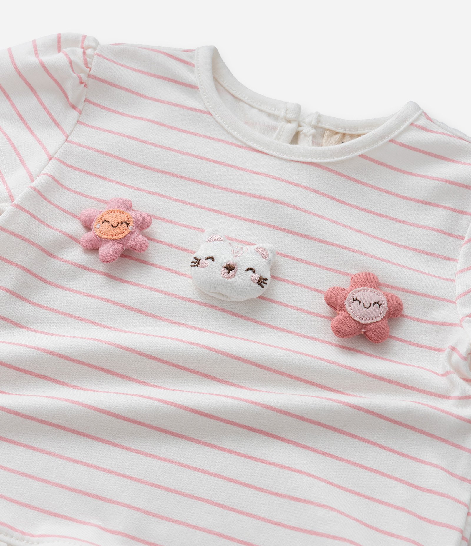 Conjunto Infantil com Estampa de Listras e Flores - Tam 0 a 18 Meses Multicores 11