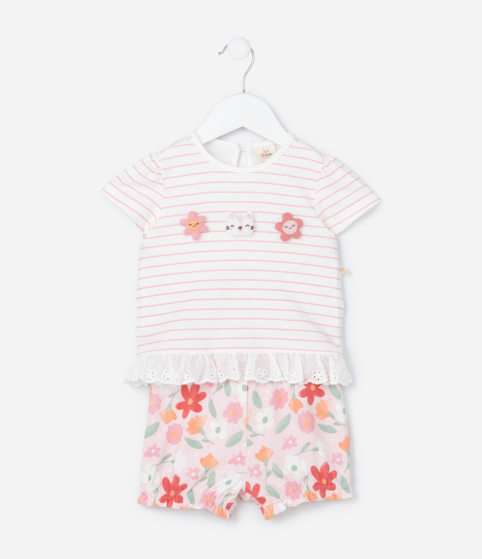 Conjunto Infantil com Estampa de Listras e Flores - Tam 0 a 18 Meses Multicores 2