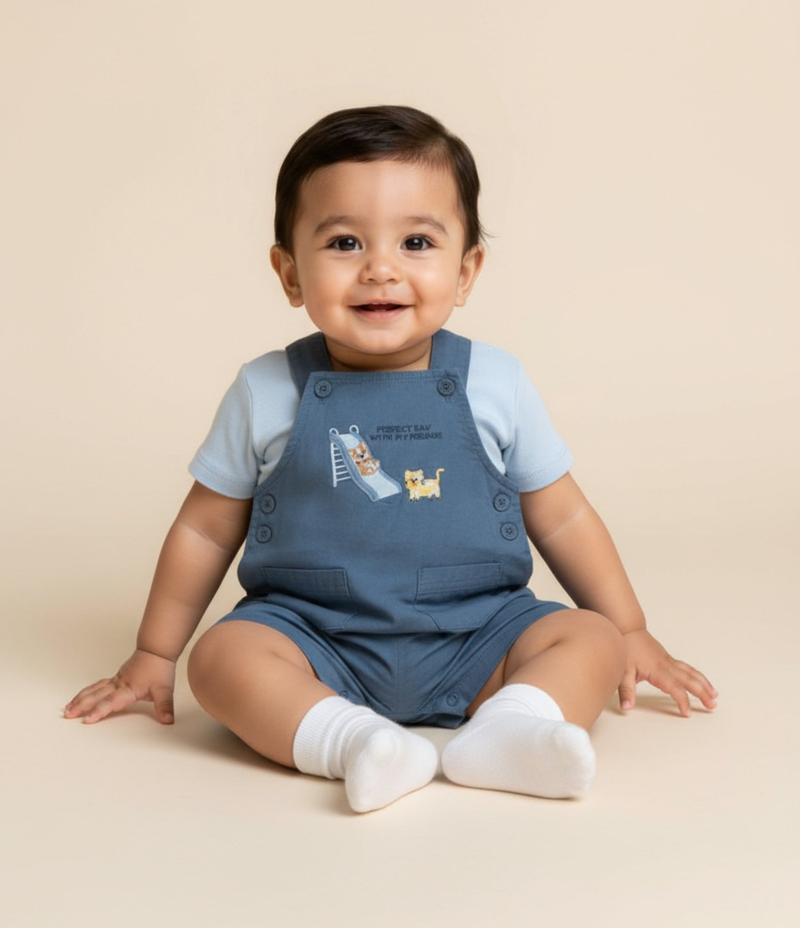 Jardineira Infantil com Bordado Bichinhos no Parquinho - Tam 3 a 18 meses Azul 1