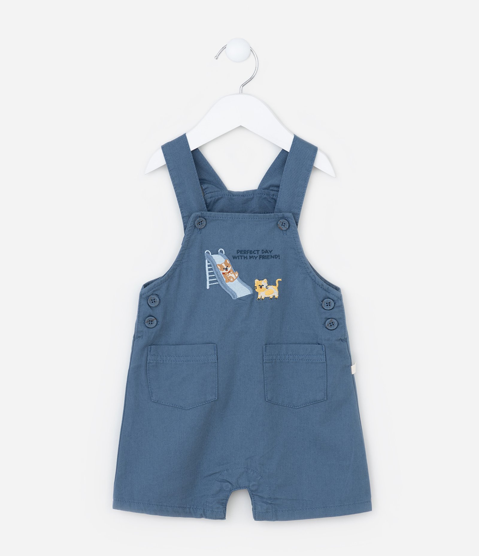 Jardineira Infantil com Bordado Bichinhos no Parquinho - Tam 3 a 18 meses Azul 2