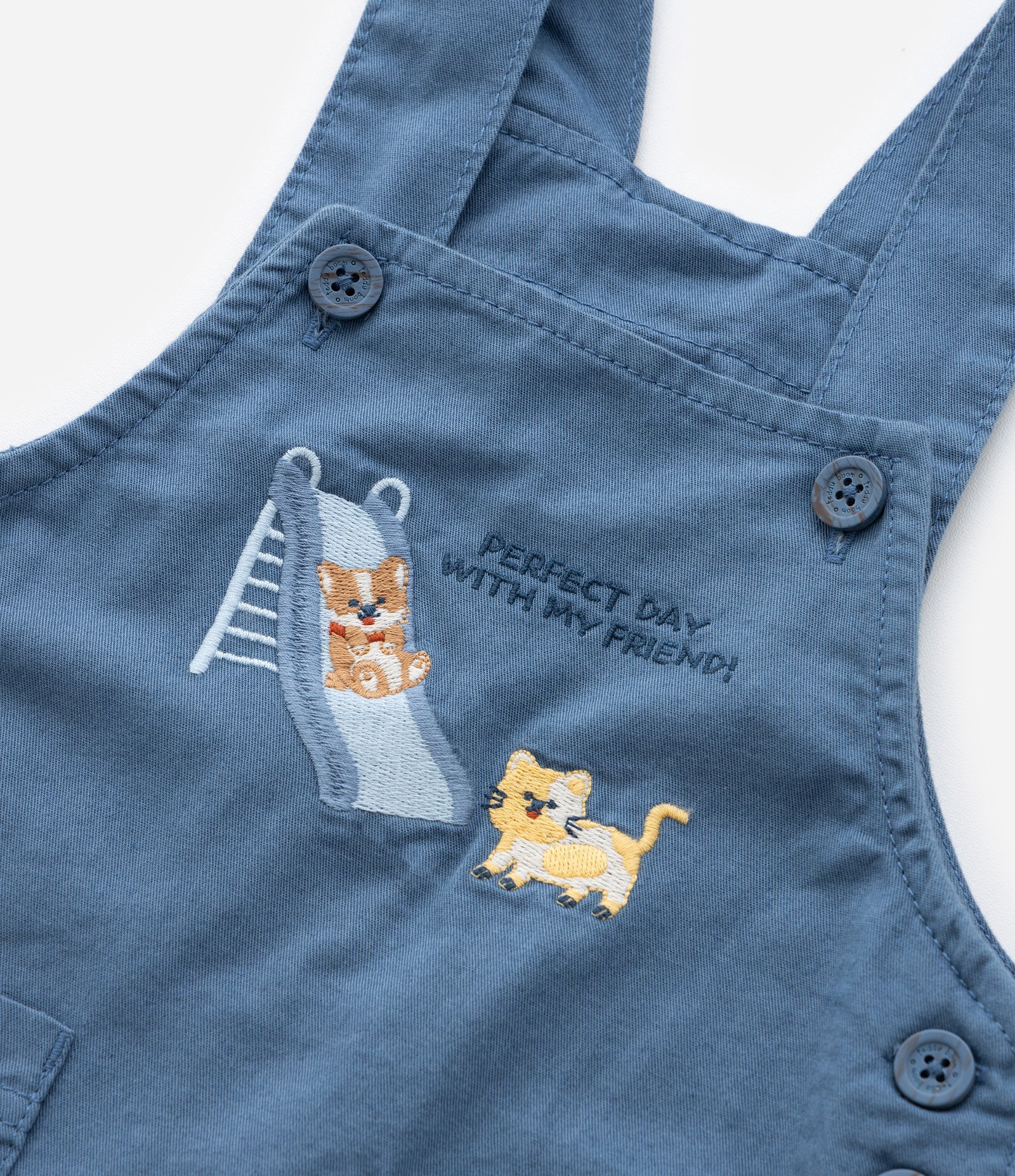 Jardineira Infantil com Bordado Bichinhos no Parquinho - Tam 3 a 18 meses Azul 7