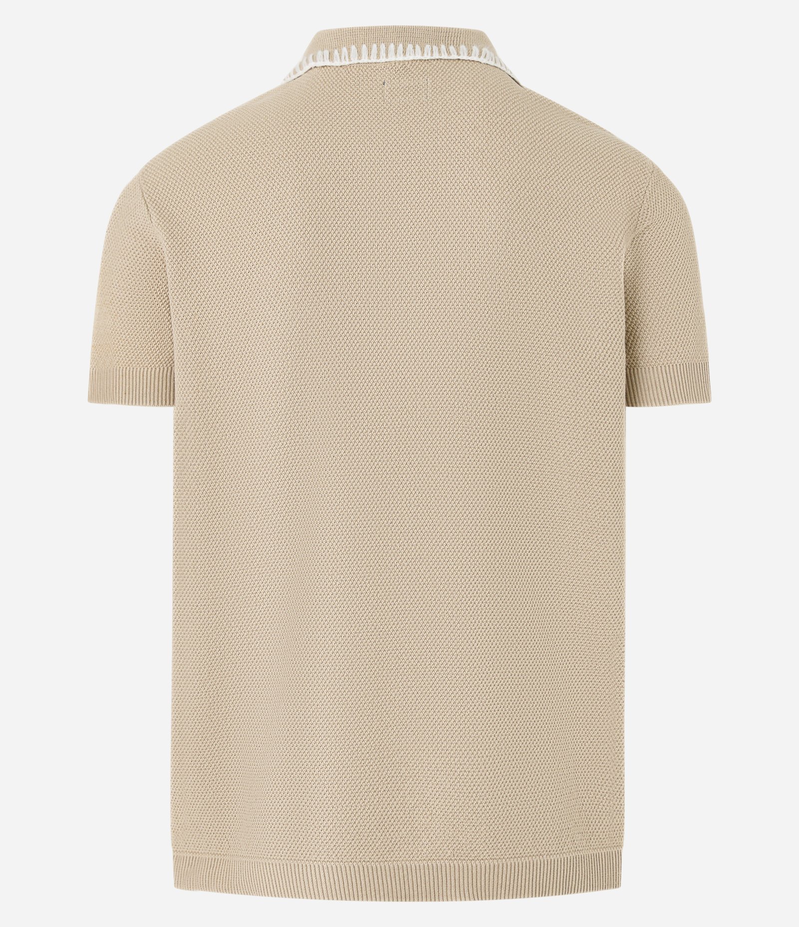 Camisa Comfort em Algodão com Gola Polo e Bolso com Detalhes Bordados Texturizada Bege 8