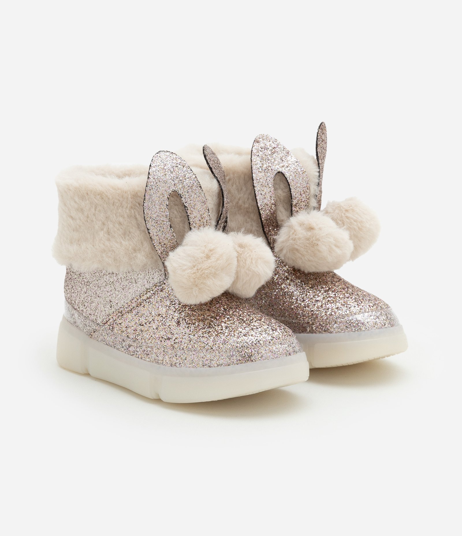 Bota Infantil com Brilhos e Orelhinhas de Coelhos - Tam 20 a 27 Bege Rose 1