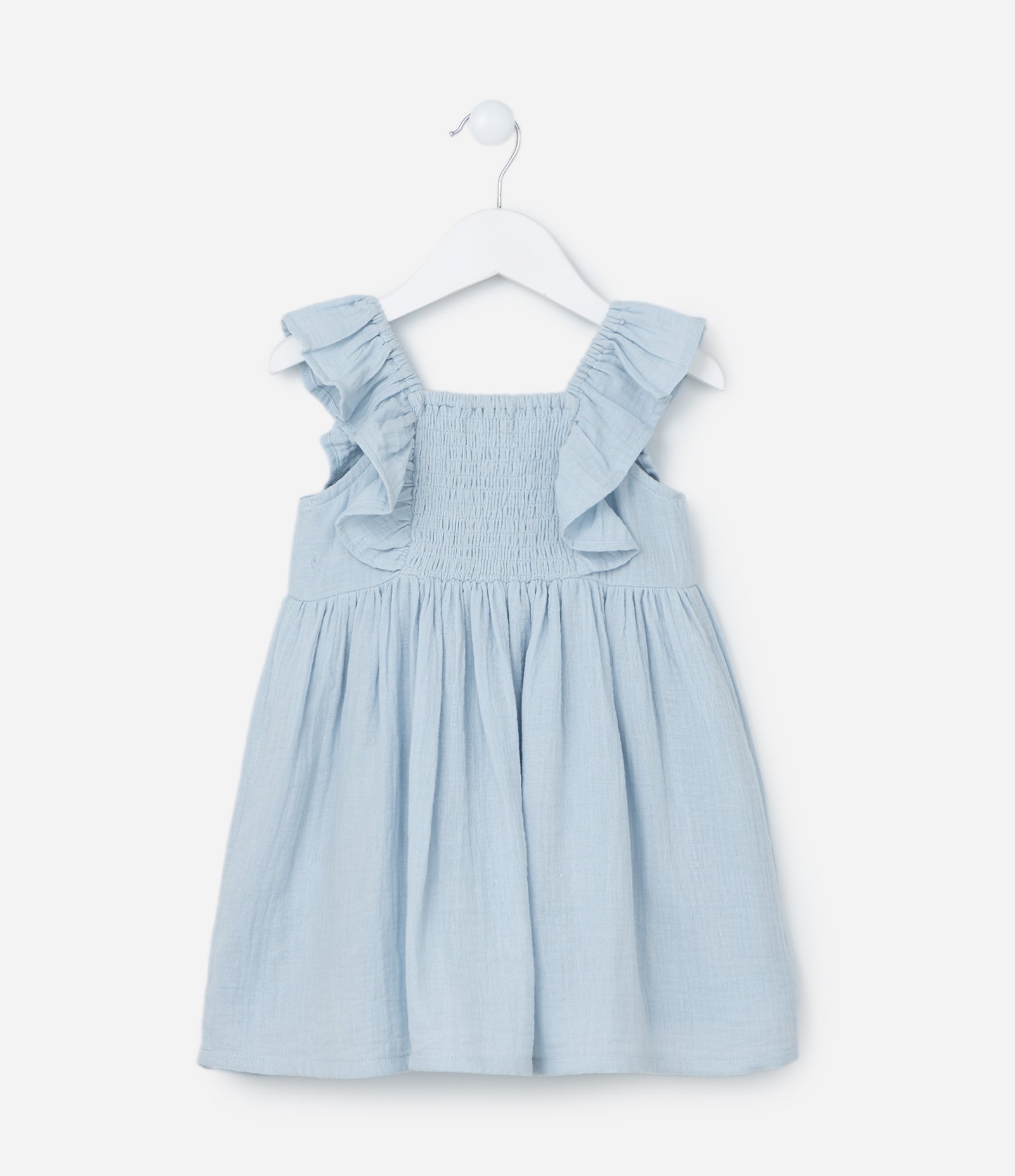 Vestido Infantil com Babado e Bordado Floral - Tam 1 a 6 Anos Azul 3