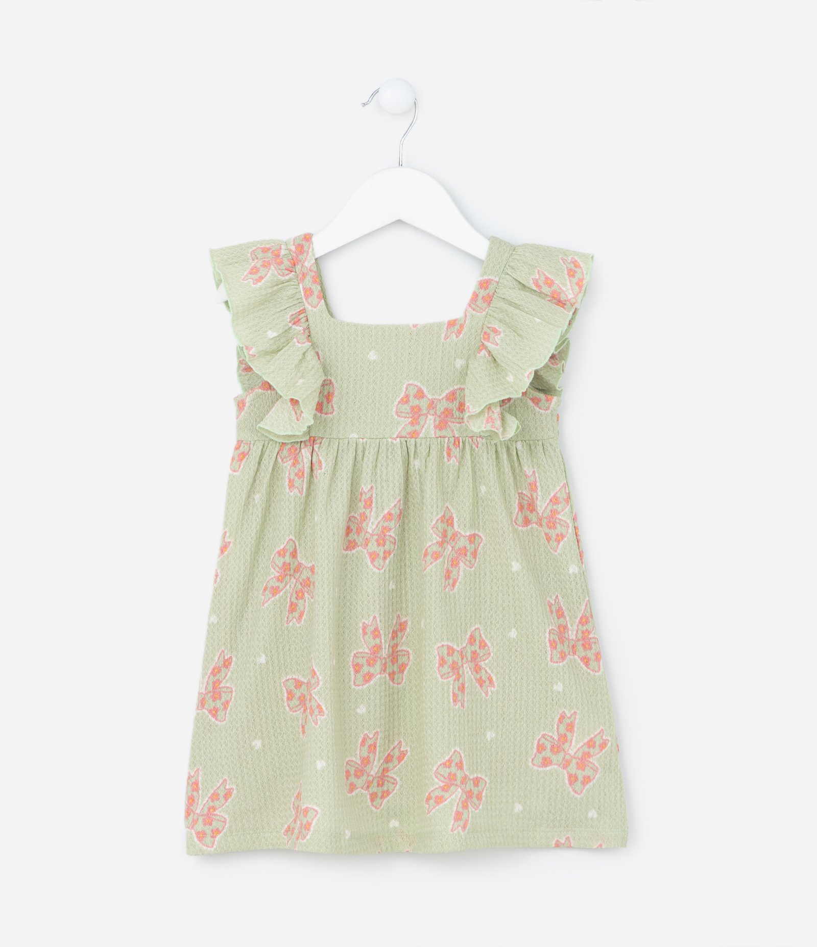 Vestido Infantil Texturizado com Estampa Laços - Tam 1 a 6 Anos Verde 1